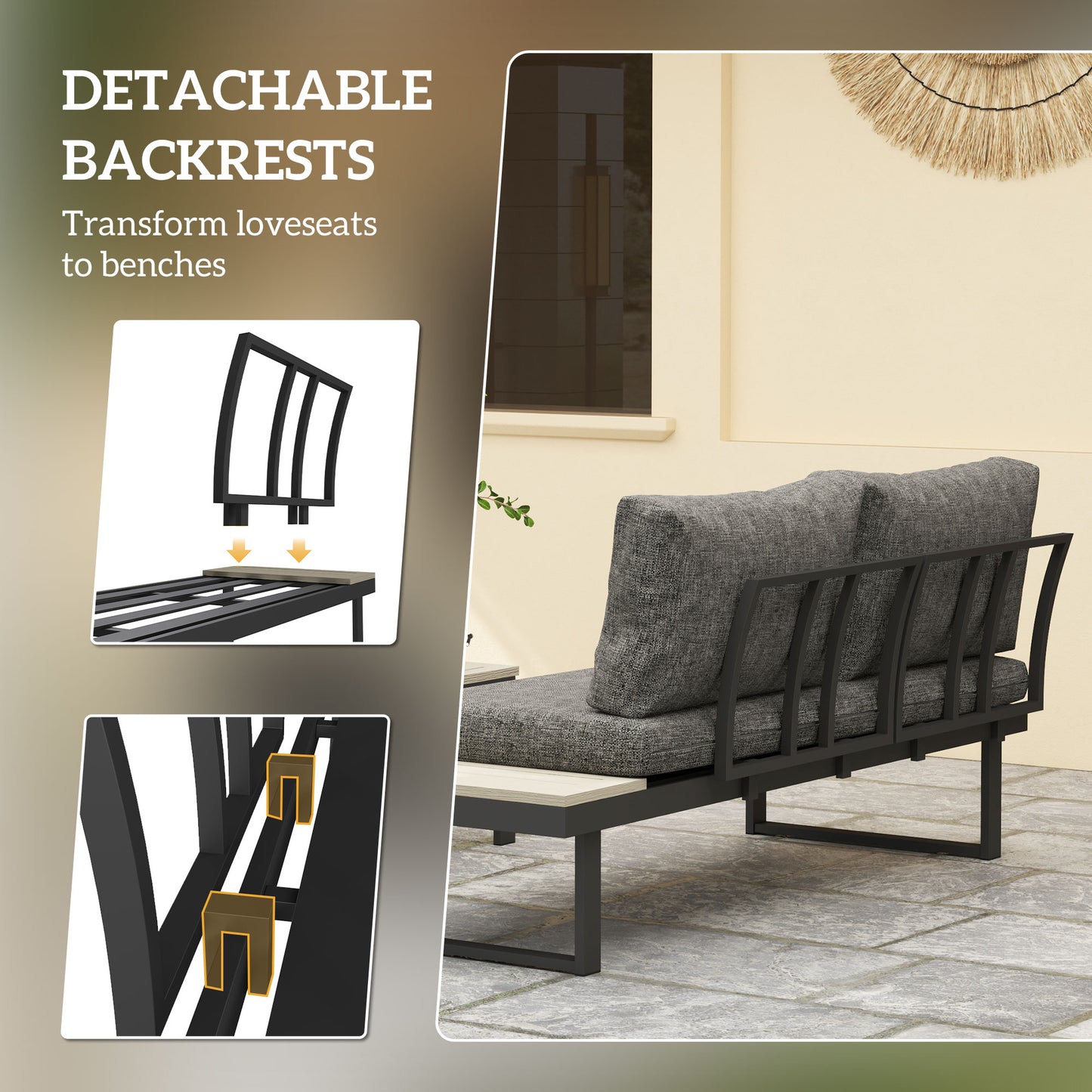 4-Seater L-Shaped Aluminium Garden Set with Convertible Table