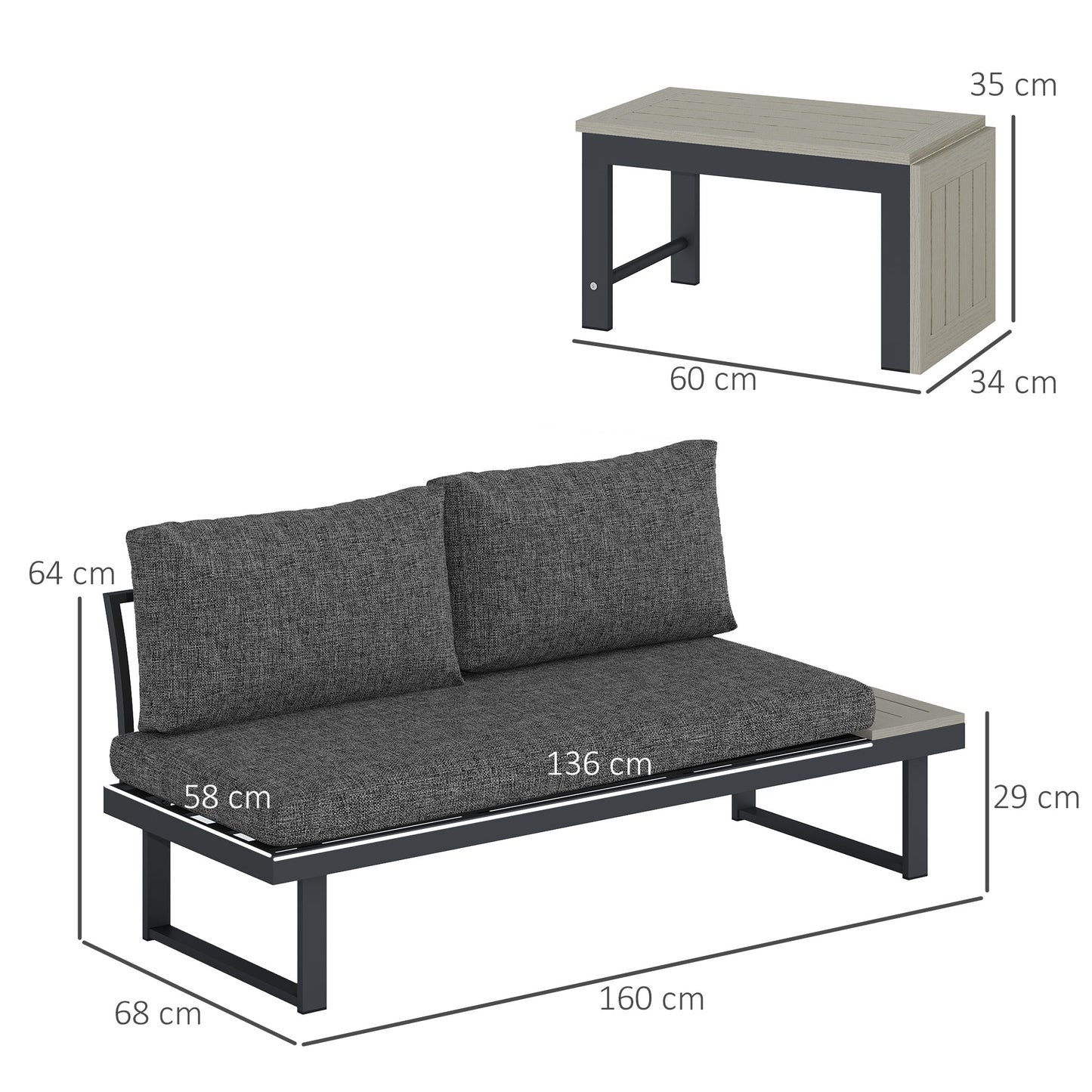 4-Seater L-Shaped Aluminium Garden Set with Convertible Table