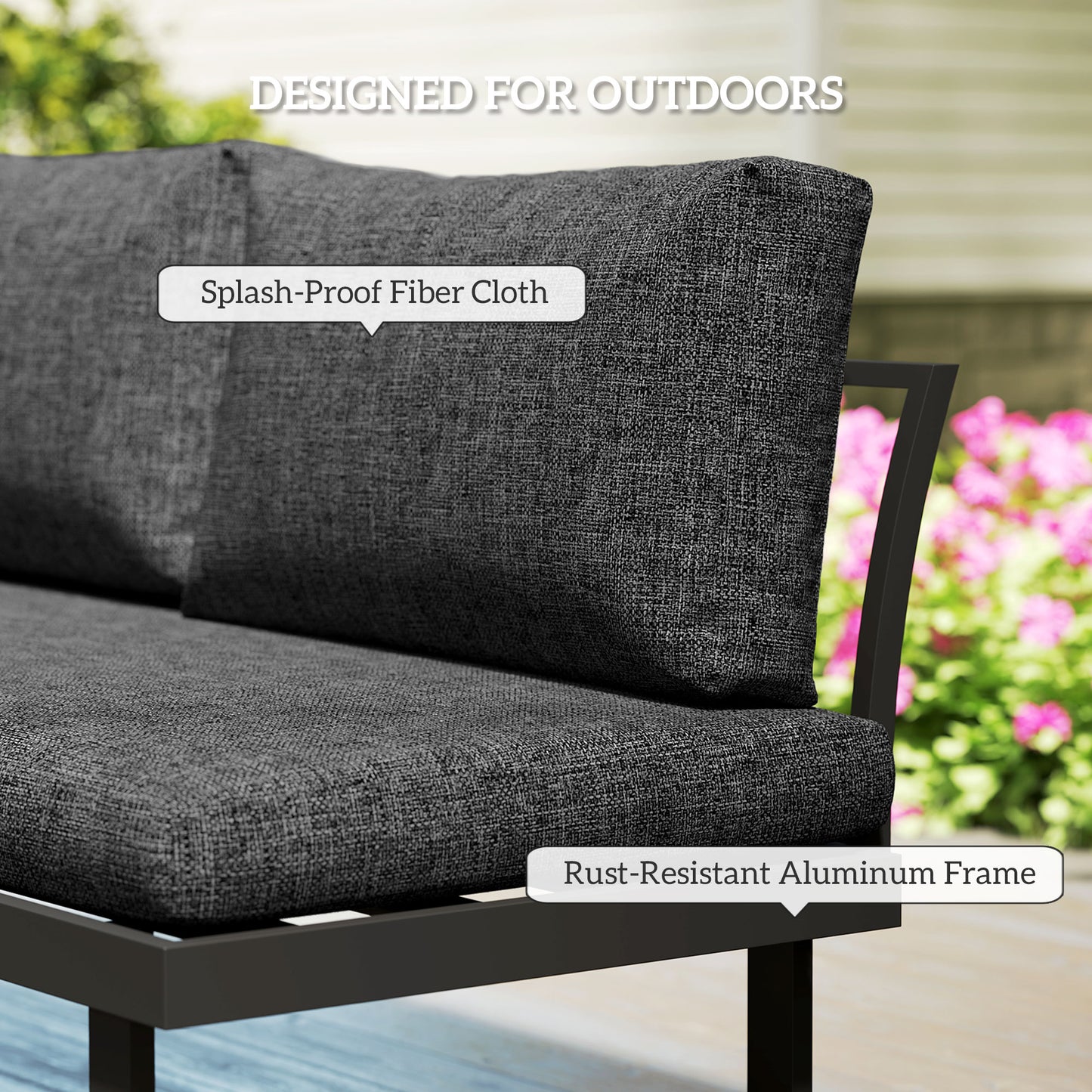 4-Seater L-Shaped Aluminium Garden Set with Convertible Table