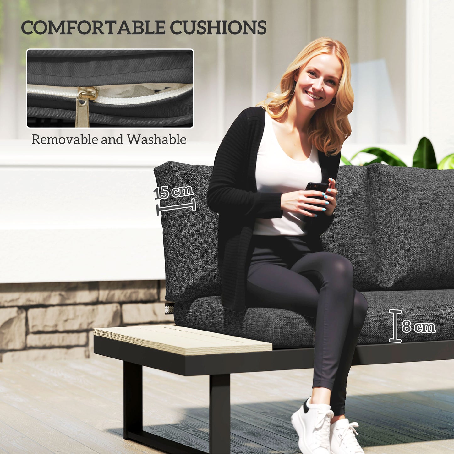 4-Seater L-Shaped Aluminium Garden Set with Convertible Table