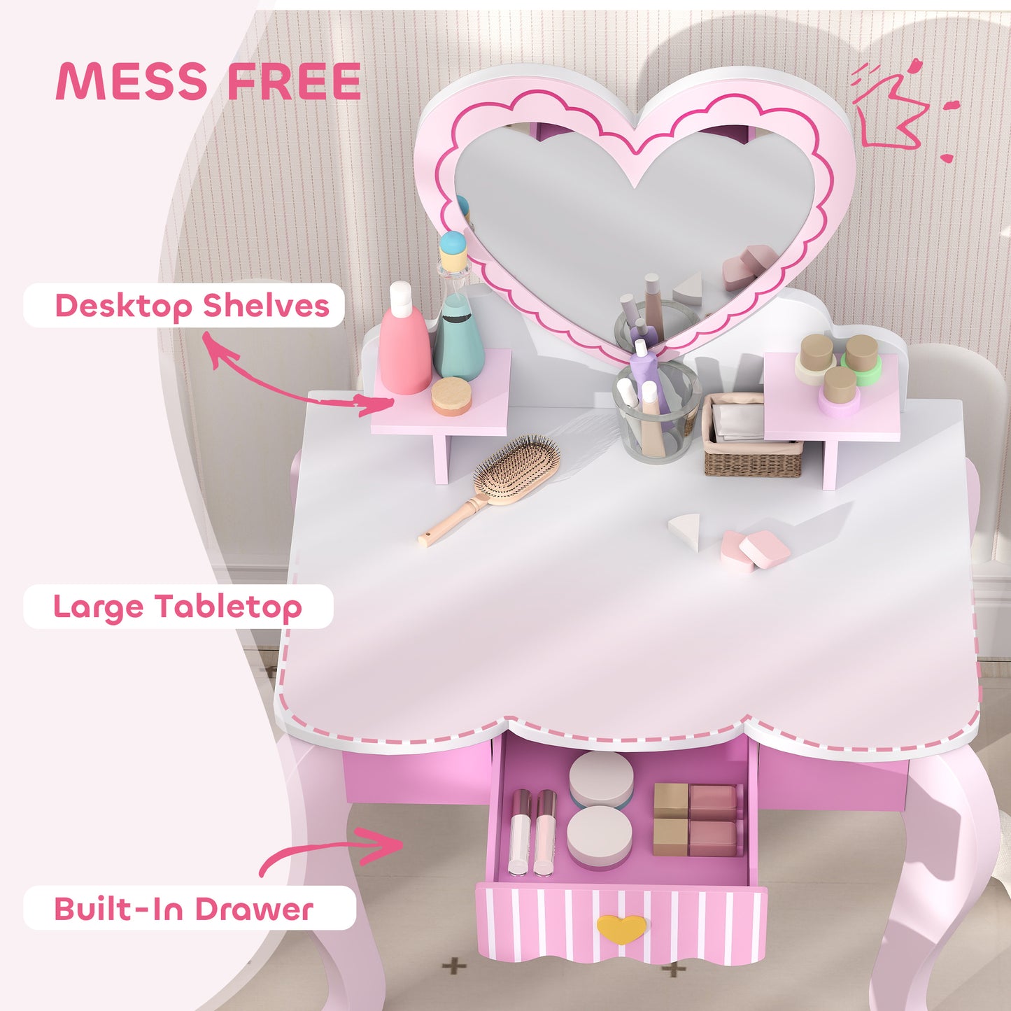 AIYAPLAY Kids Vanity Set: Adorable 2-Piece Dressing Table & Stool for Kids