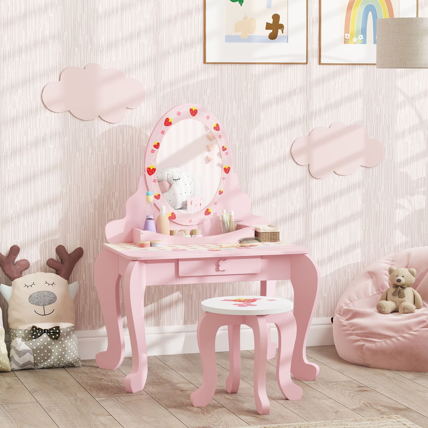 AIYAPLAY Enchanted Kids Vanity Set – 2-Piece Dressing Table with Stool