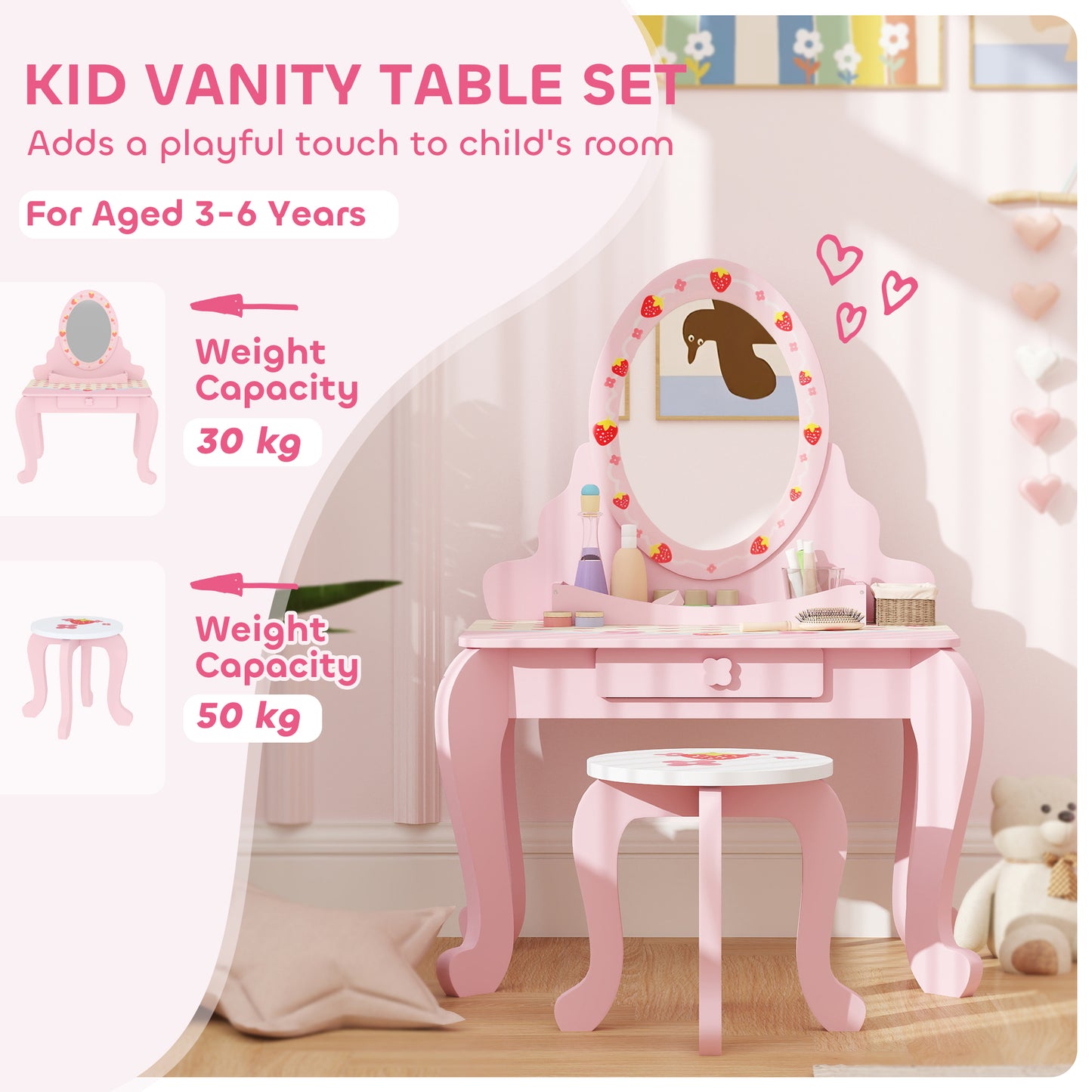 AIYAPLAY Enchanted Kids Vanity Set – 2-Piece Dressing Table with Stool