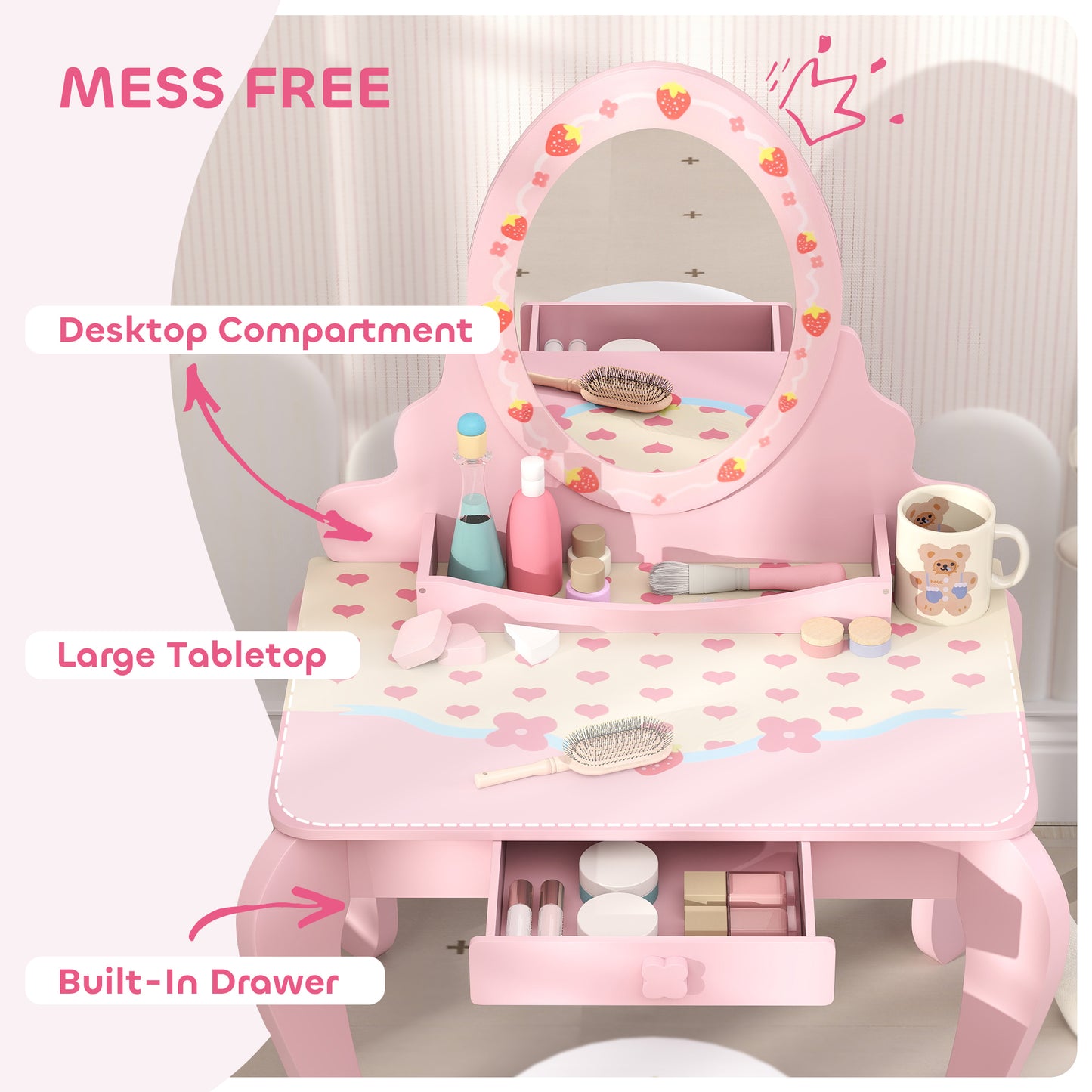 AIYAPLAY Enchanted Kids Vanity Set – 2-Piece Dressing Table with Stool