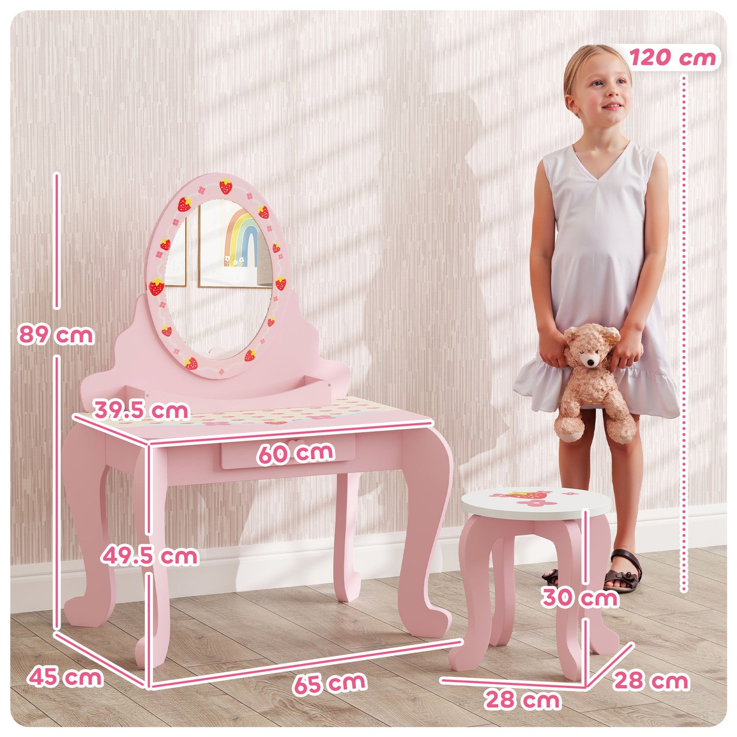 AIYAPLAY Enchanted Kids Vanity Set – 2-Piece Dressing Table with Stool