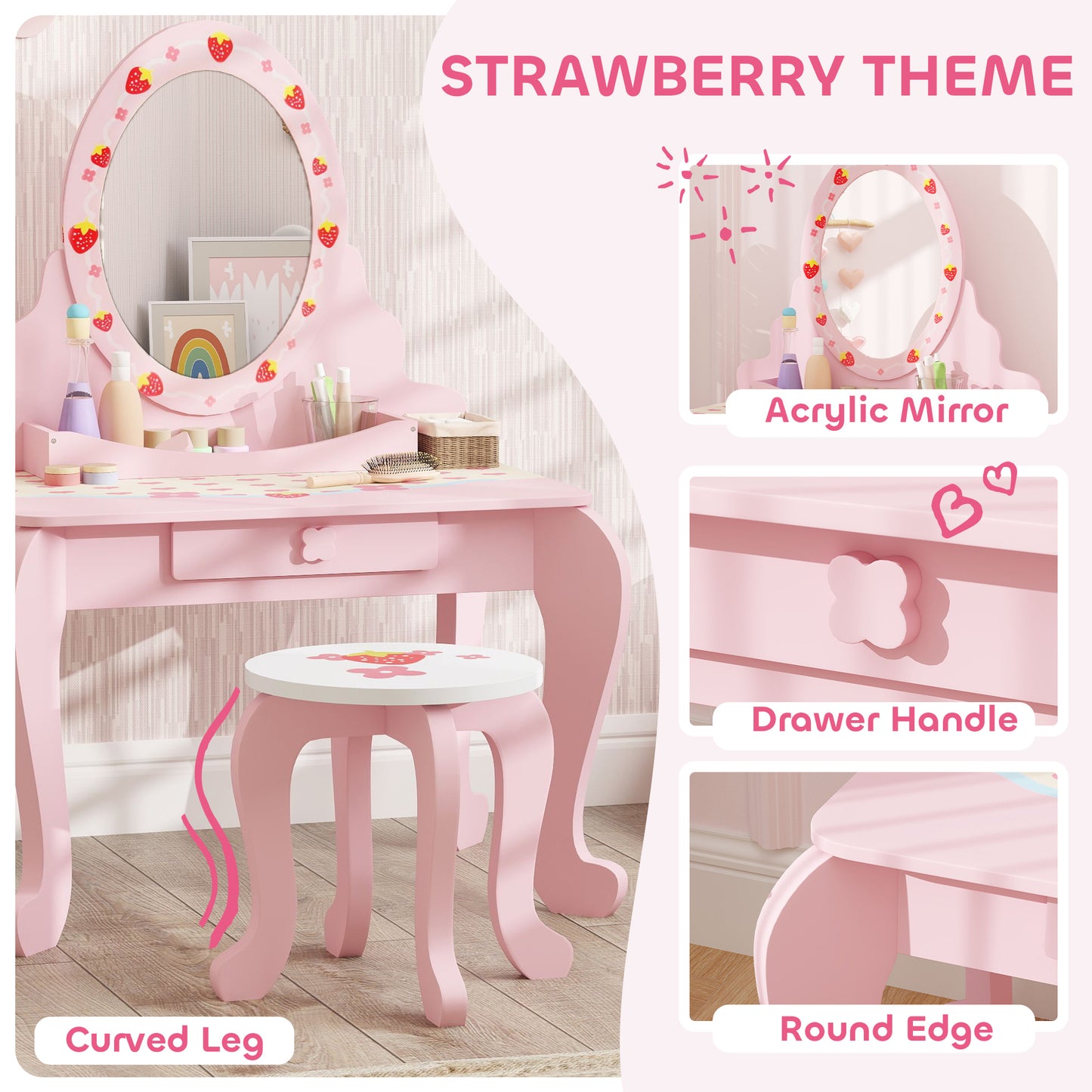 AIYAPLAY Enchanted Kids Vanity Set – 2-Piece Dressing Table with Stool