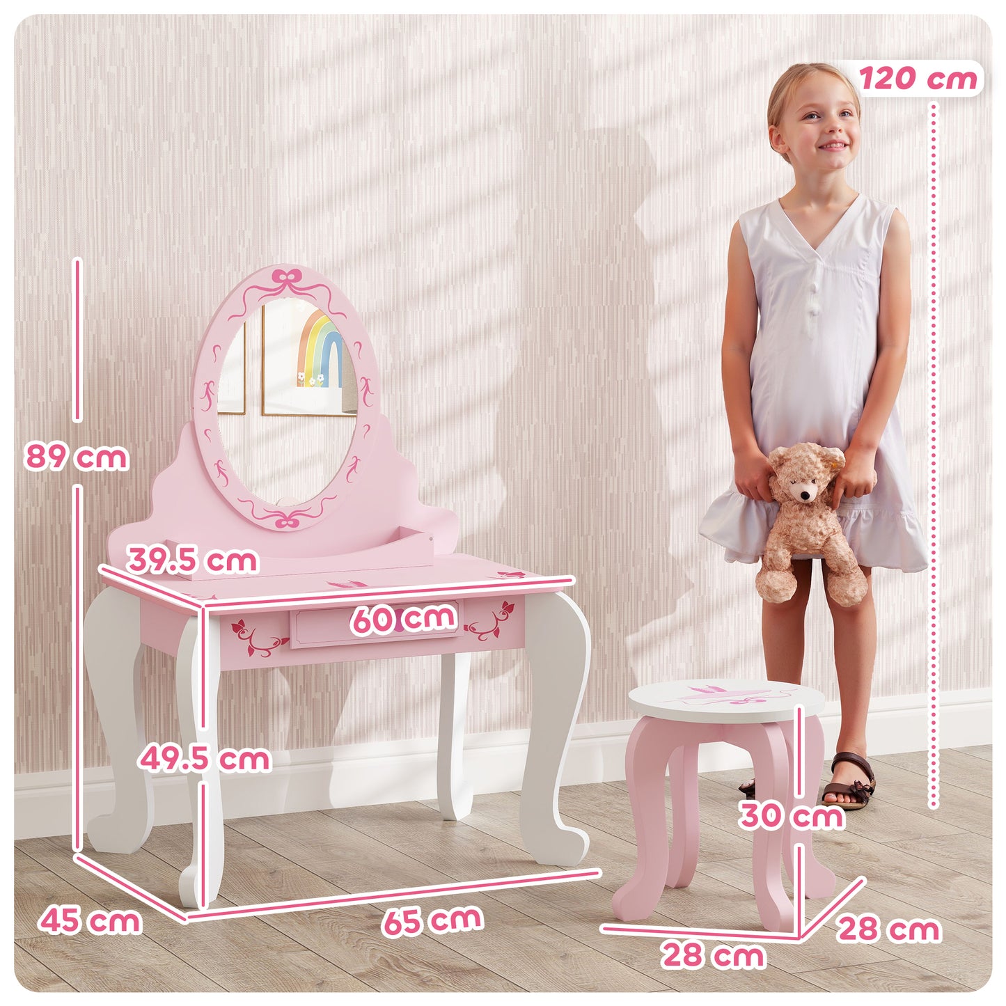 Enchanting Ballet Print Kids Vanity Set with Safe Mirror & Storage Solutions