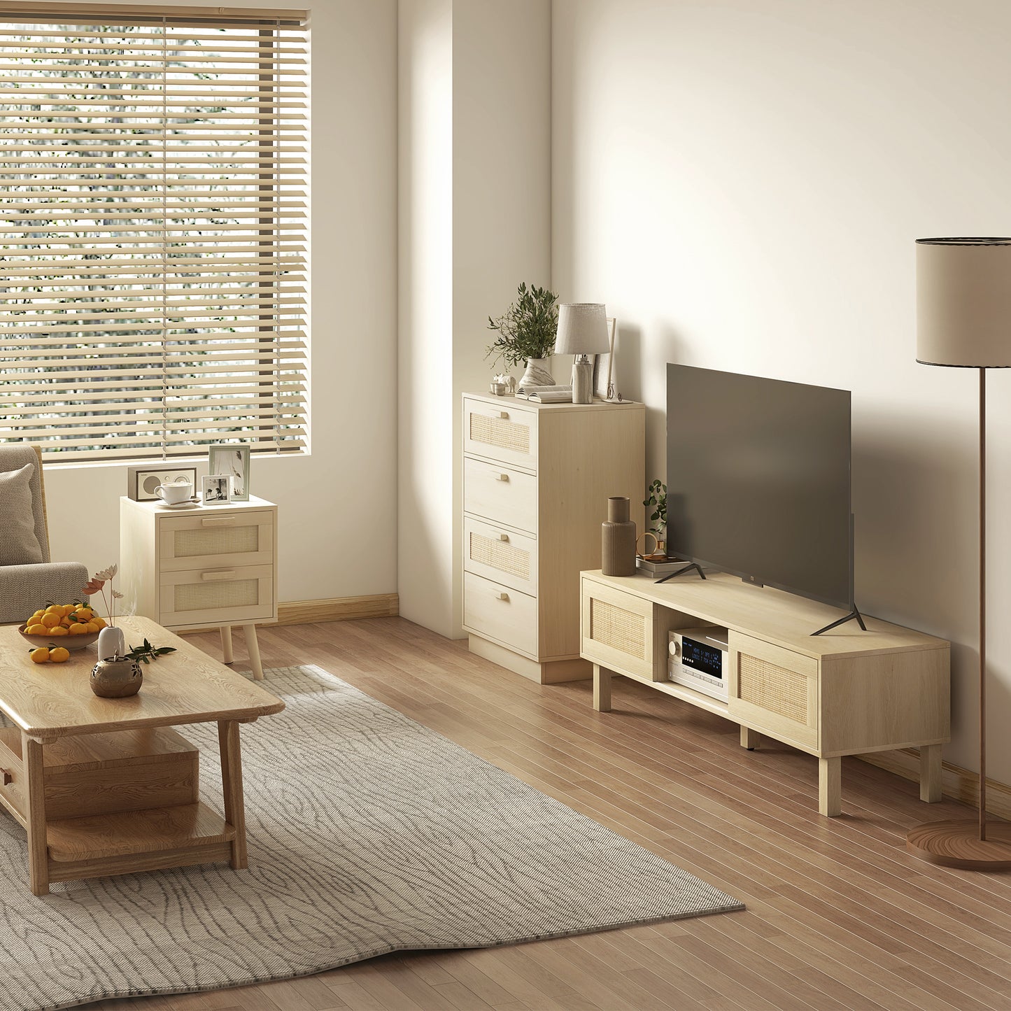 Boho Chic 4-Drawer Dresser: Natural Rattan Accent & Ample Storage Solution