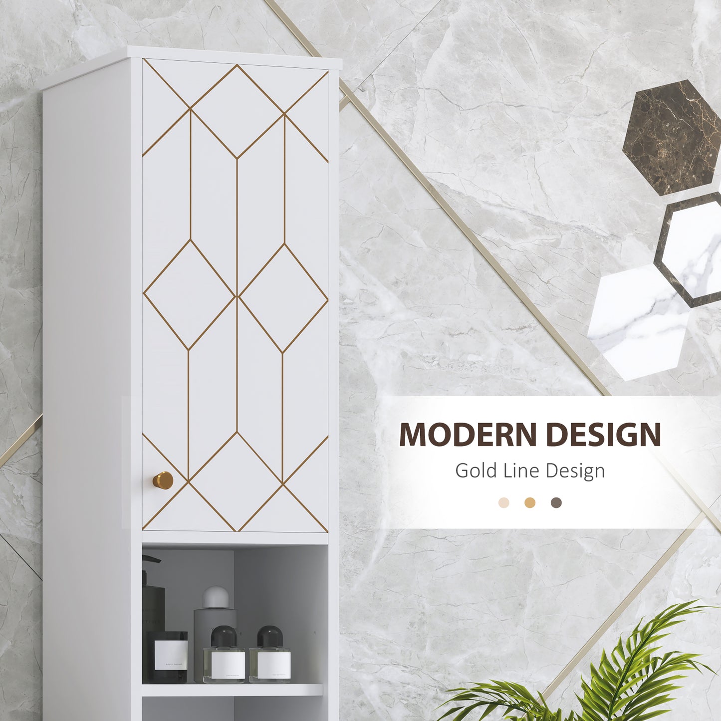 Elegant Slim Bathroom Cabinet - Stylish Storage with Gold Accents