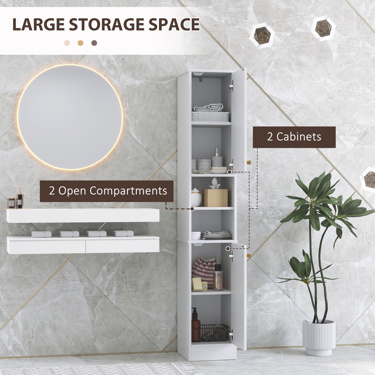 Elegant Slim Bathroom Cabinet - Stylish Storage with Gold Accents