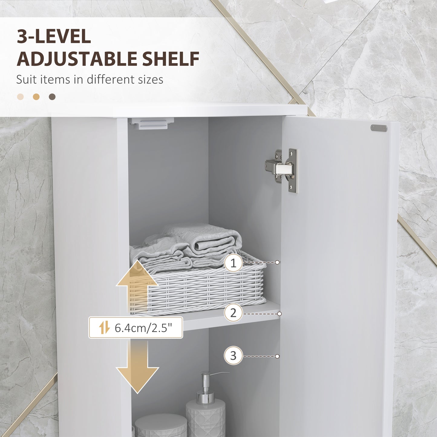 Elegant Slim Bathroom Cabinet - Stylish Storage with Gold Accents
