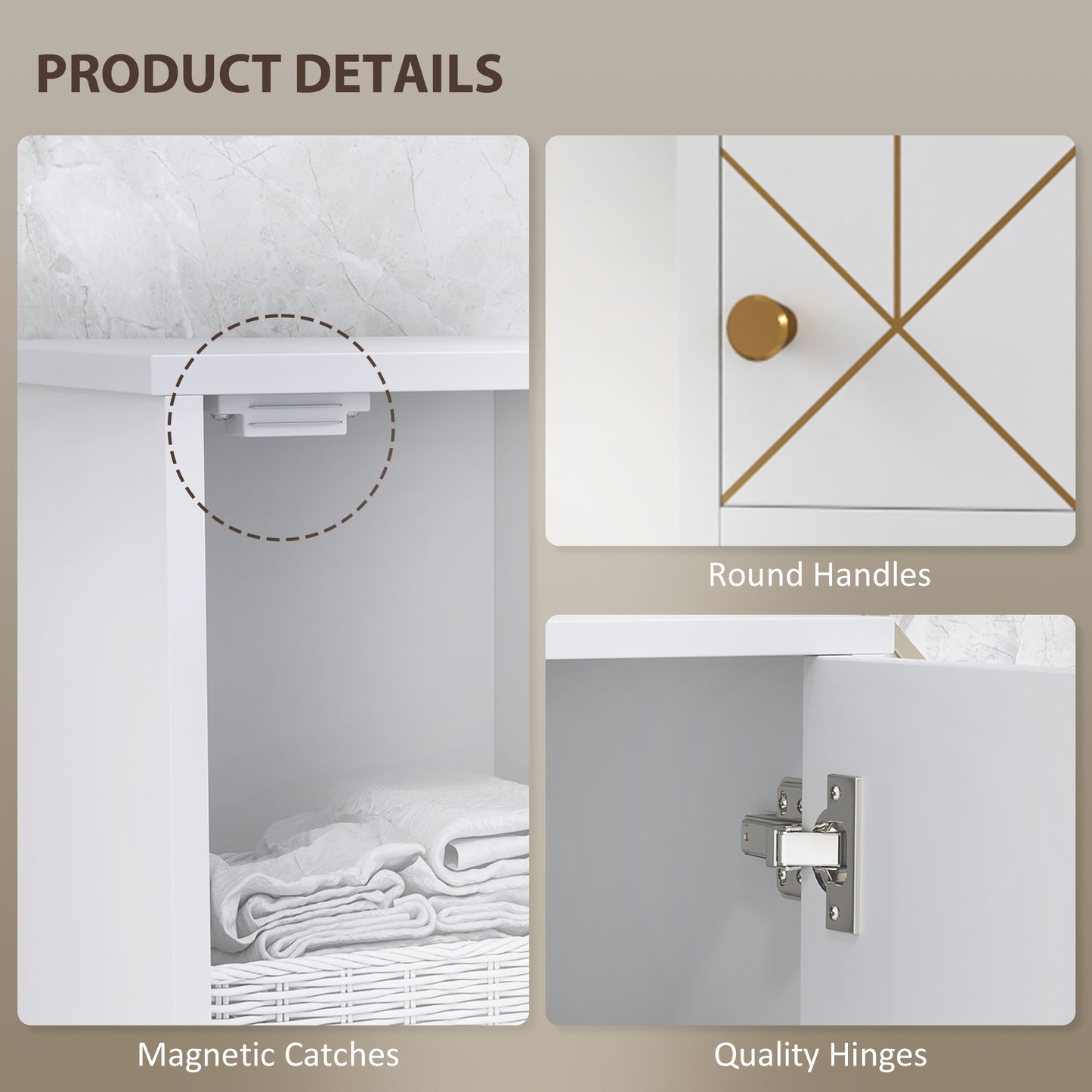 Elegant Slim Bathroom Cabinet - Stylish Storage with Gold Accents