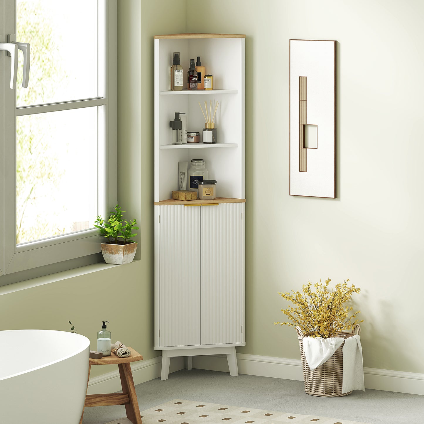 Stylish Slim Bathroom Storage Unit with Adjustable Shelving - White