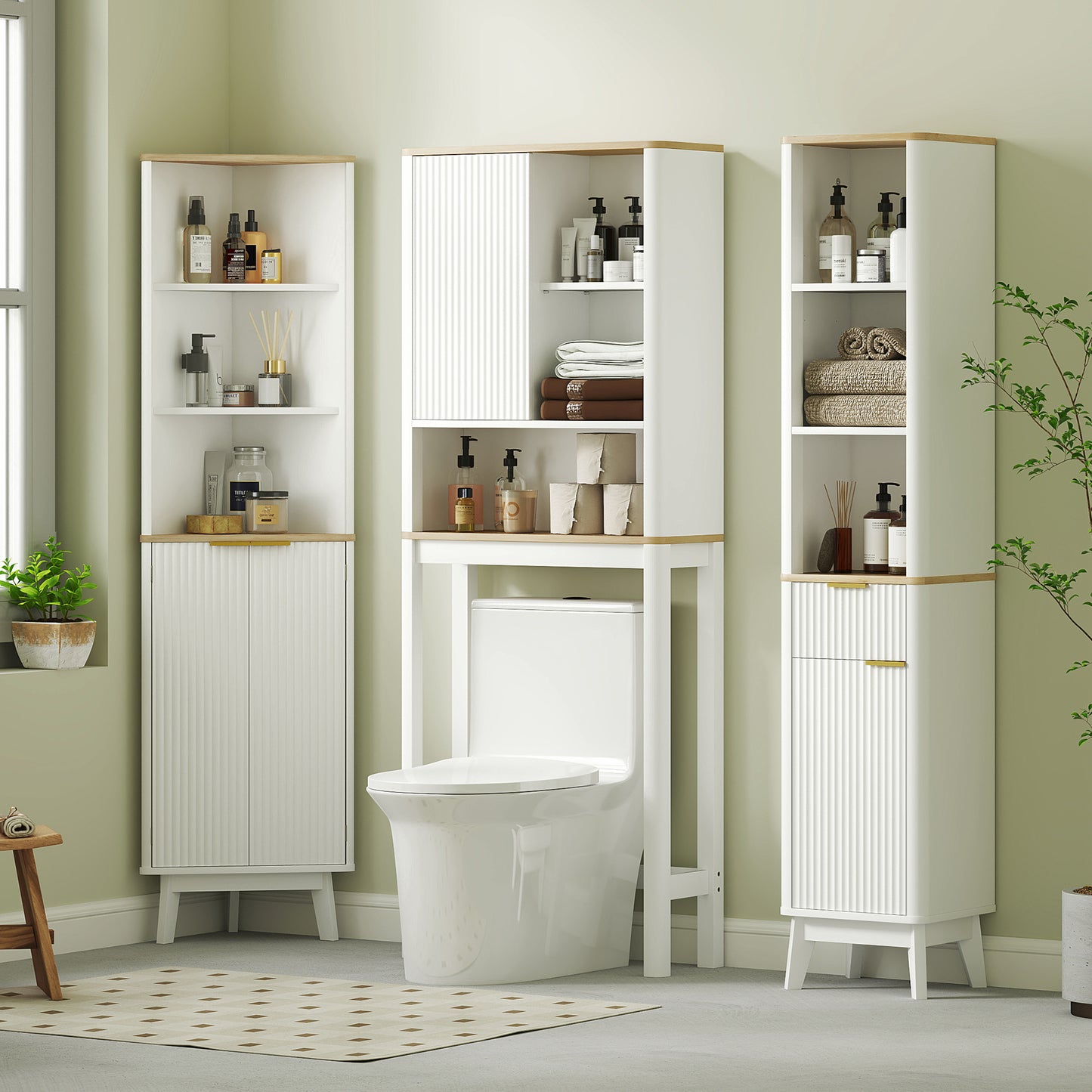 Stylish Slim Bathroom Storage Unit with Adjustable Shelving - White