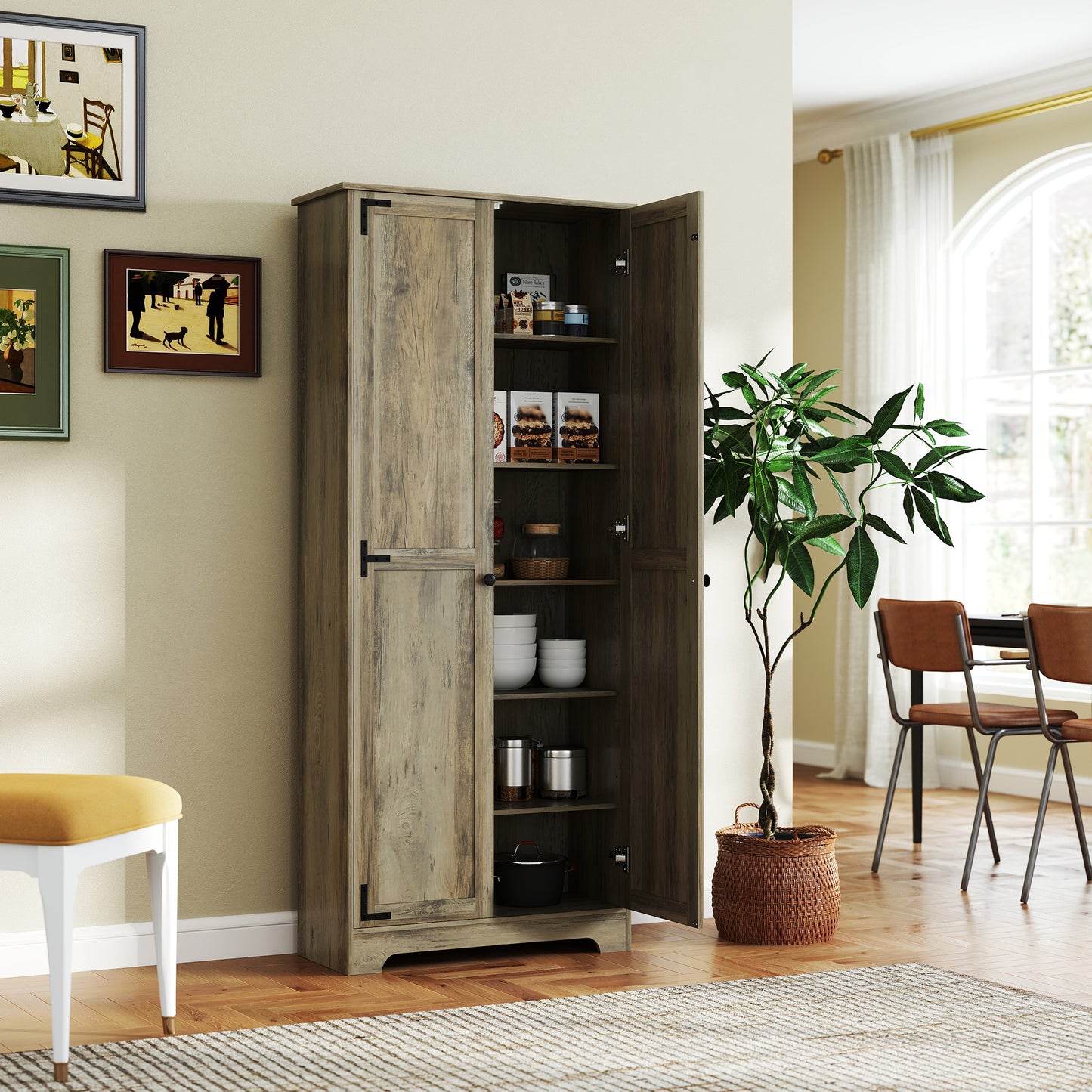 Chic Rustic Farmhouse Storage Cabinet with Adjustable Shelves - Grey Finish