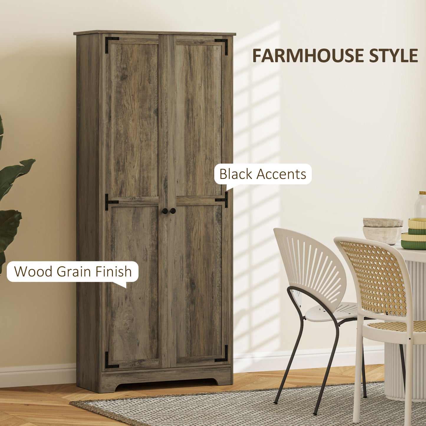 Chic Rustic Farmhouse Storage Cabinet with Adjustable Shelves - Grey Finish