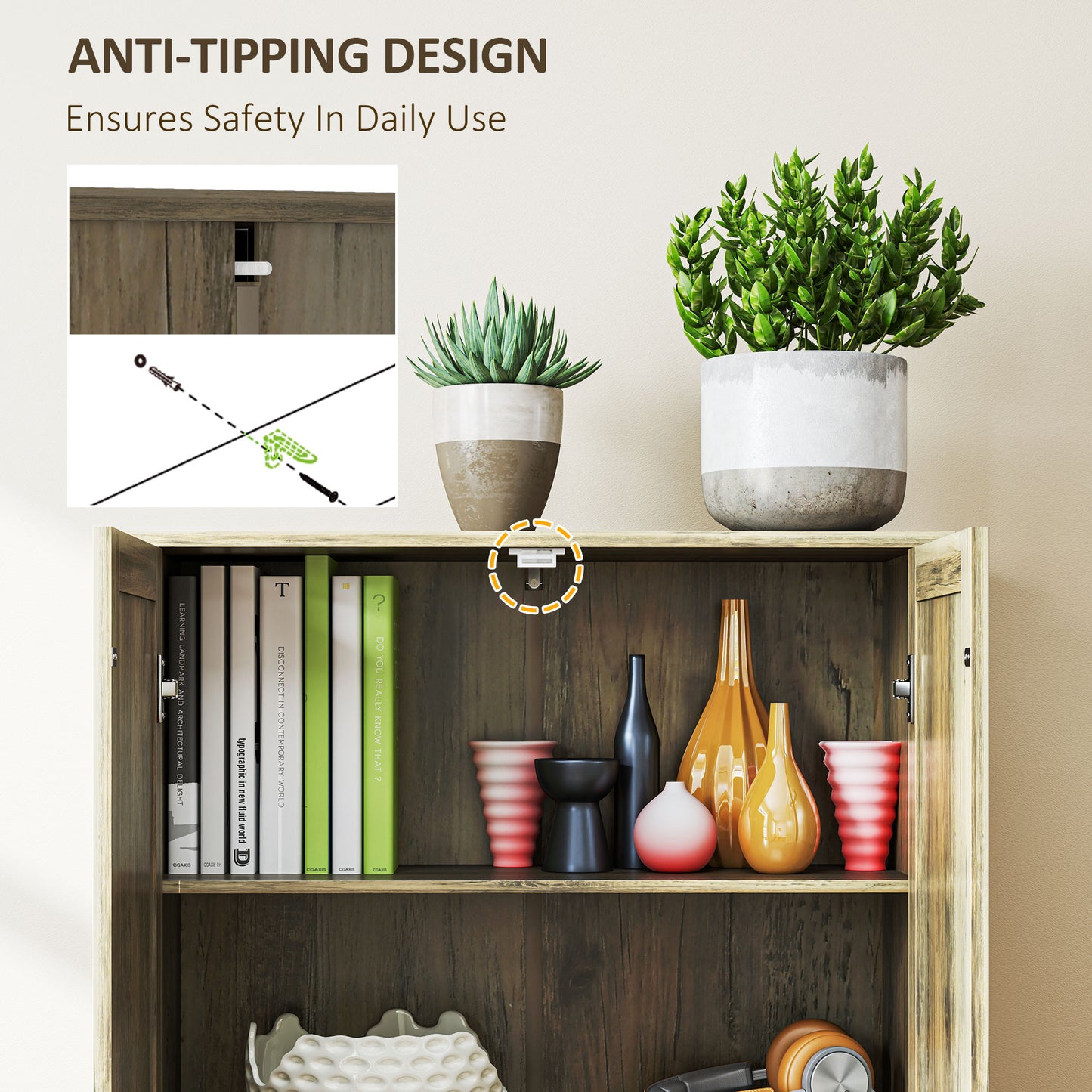 Chic Rustic Farmhouse Storage Cabinet with Adjustable Shelves - Grey Finish