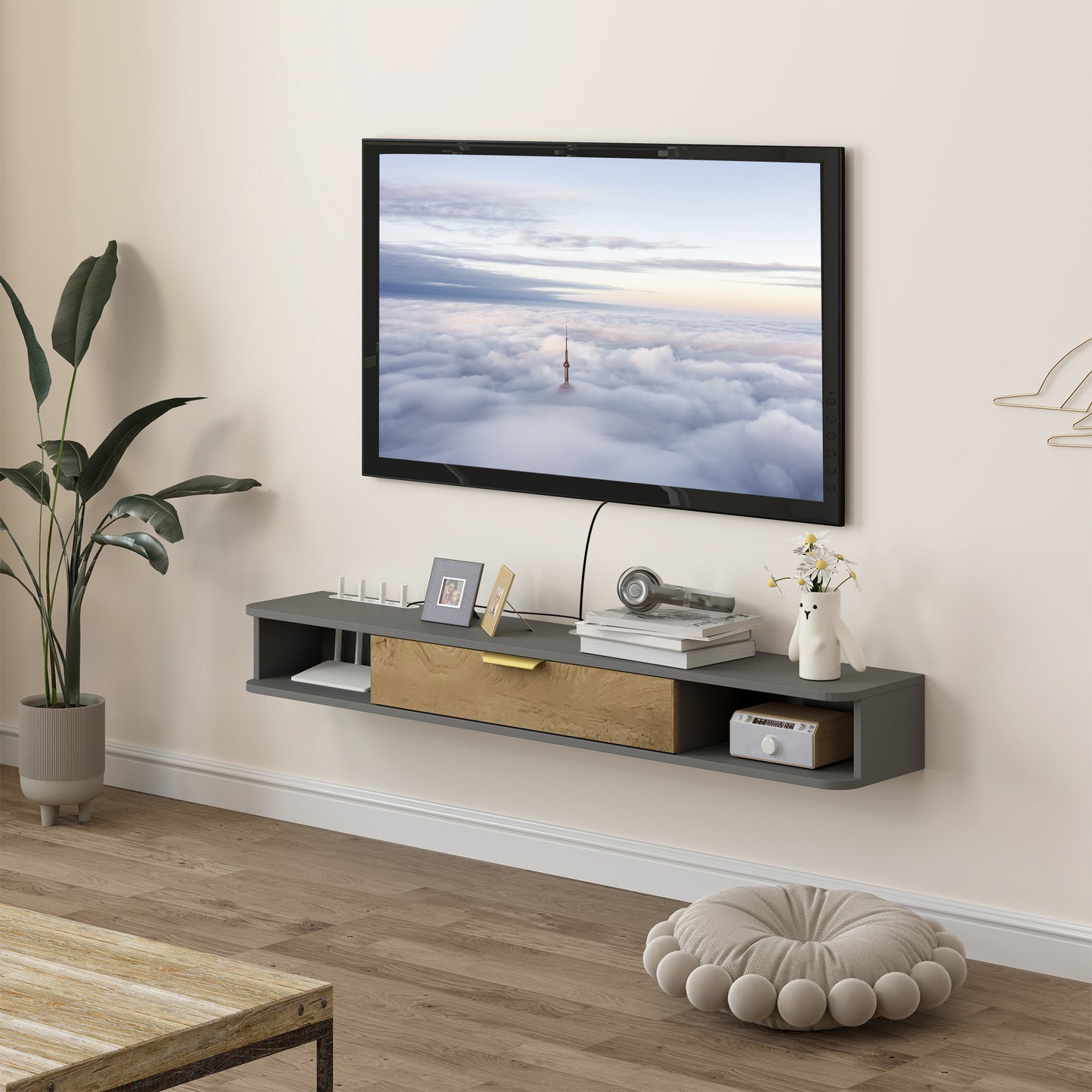 Chic 140cm Floating TV Unit: Stylish Storage & Cable Management