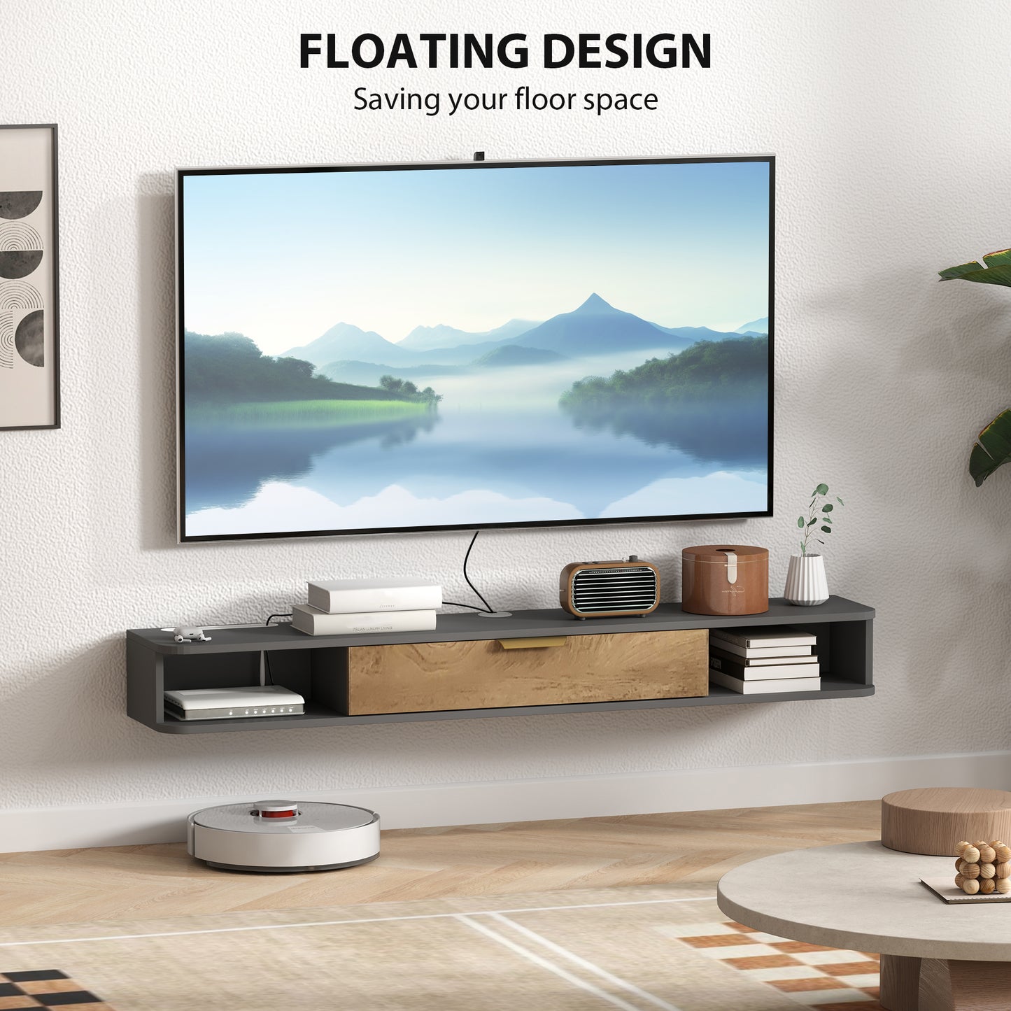 Chic 140cm Floating TV Unit: Stylish Storage & Cable Management
