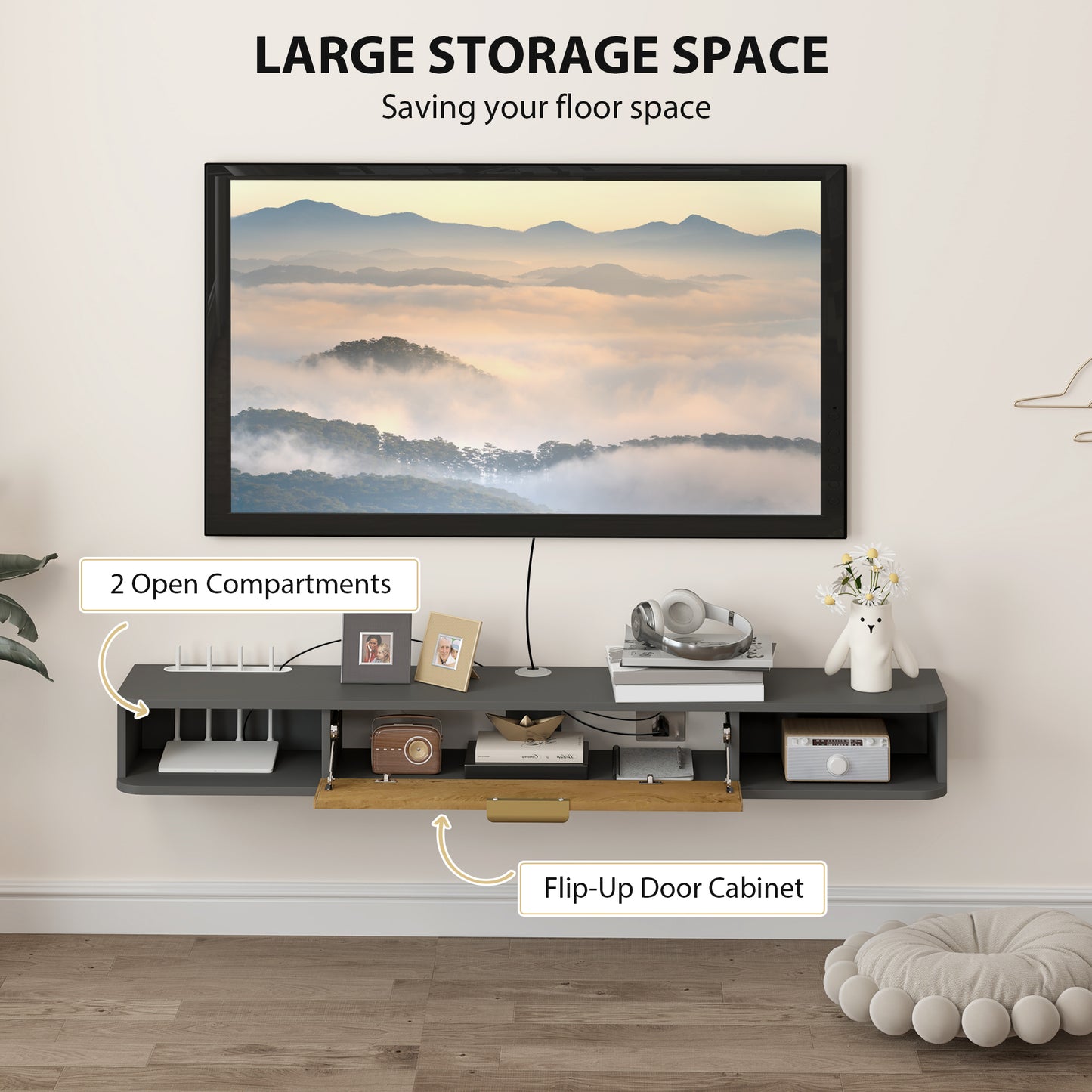 Chic 140cm Floating TV Unit: Stylish Storage & Cable Management