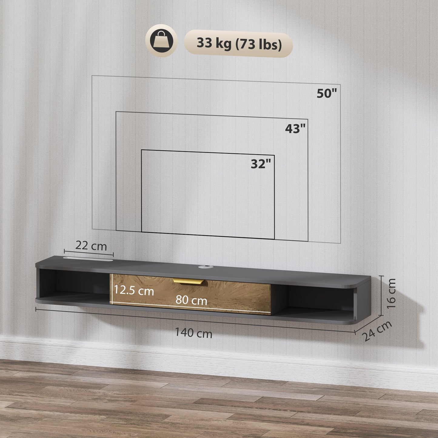 Chic 140cm Floating TV Unit: Stylish Storage & Cable Management