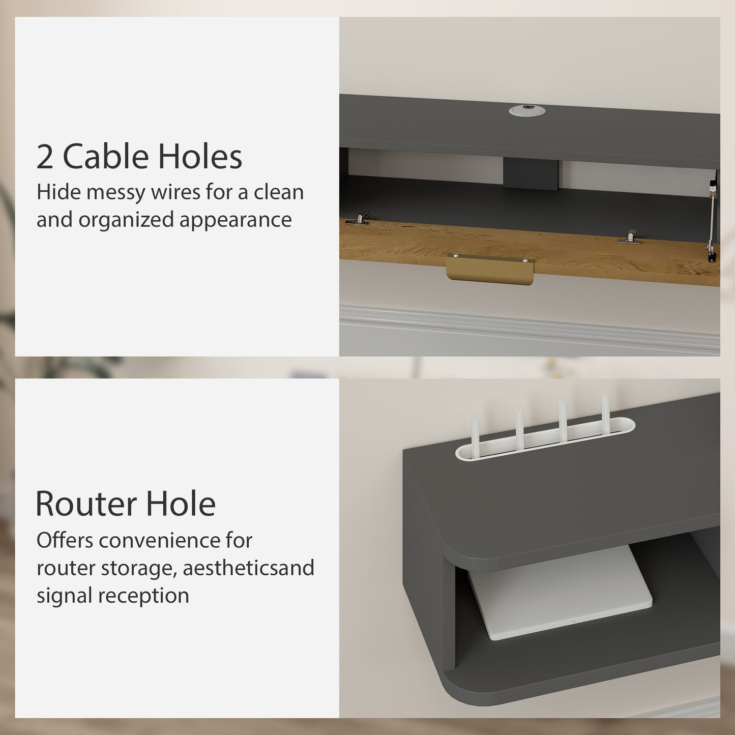 Chic 140cm Floating TV Unit: Stylish Storage & Cable Management