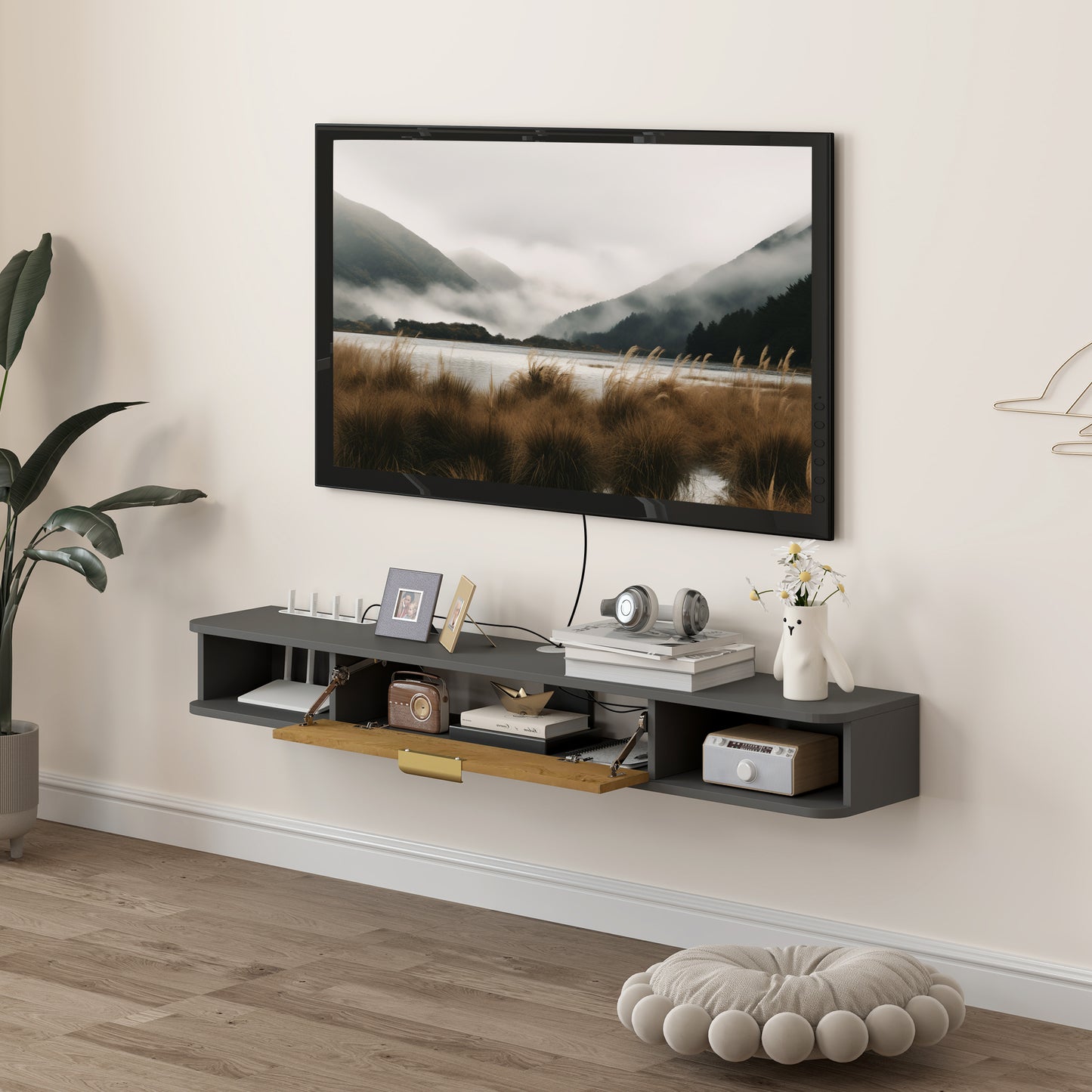 Chic 140cm Floating TV Unit: Stylish Storage & Cable Management