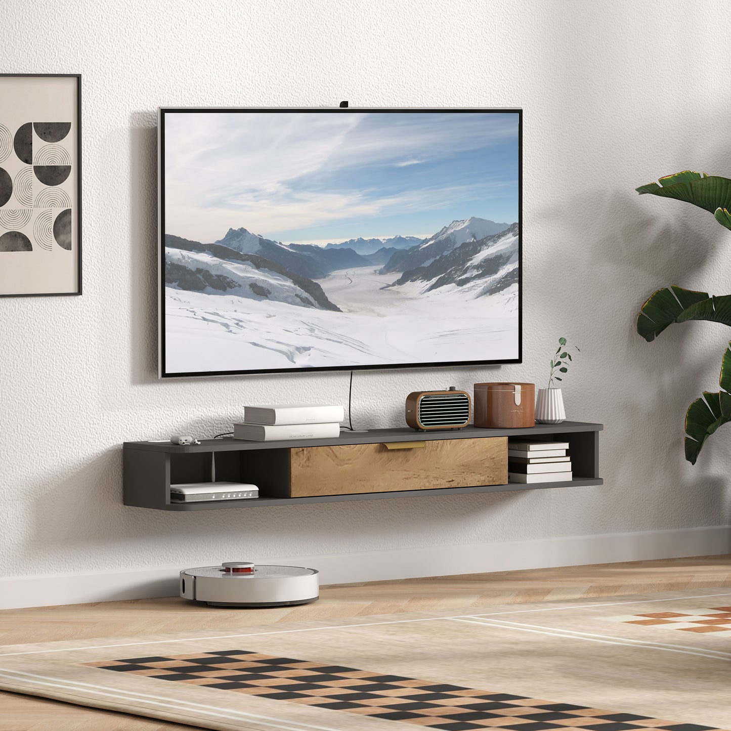 Chic 140cm Floating TV Unit: Stylish Storage & Cable Management