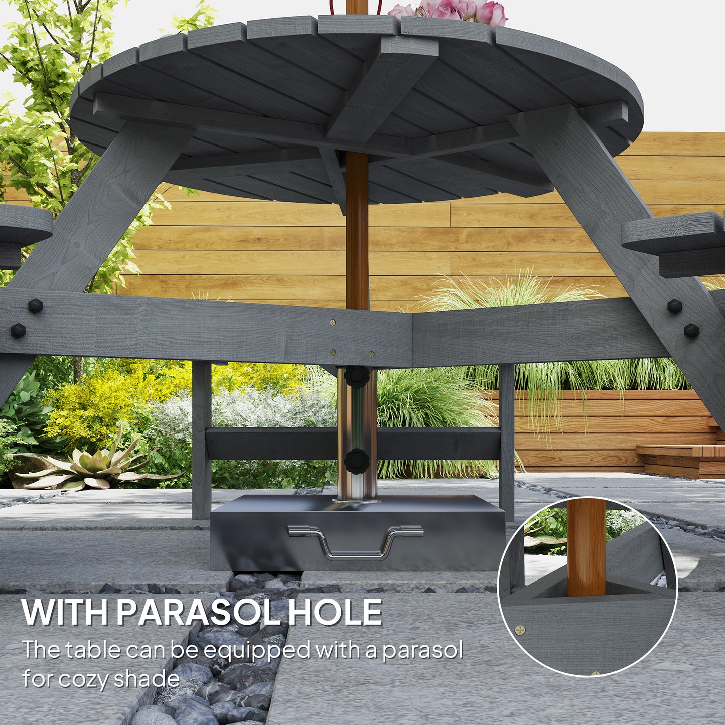 6-Person Fir Wood Table & Bench Set - Grey Outdoor Patio