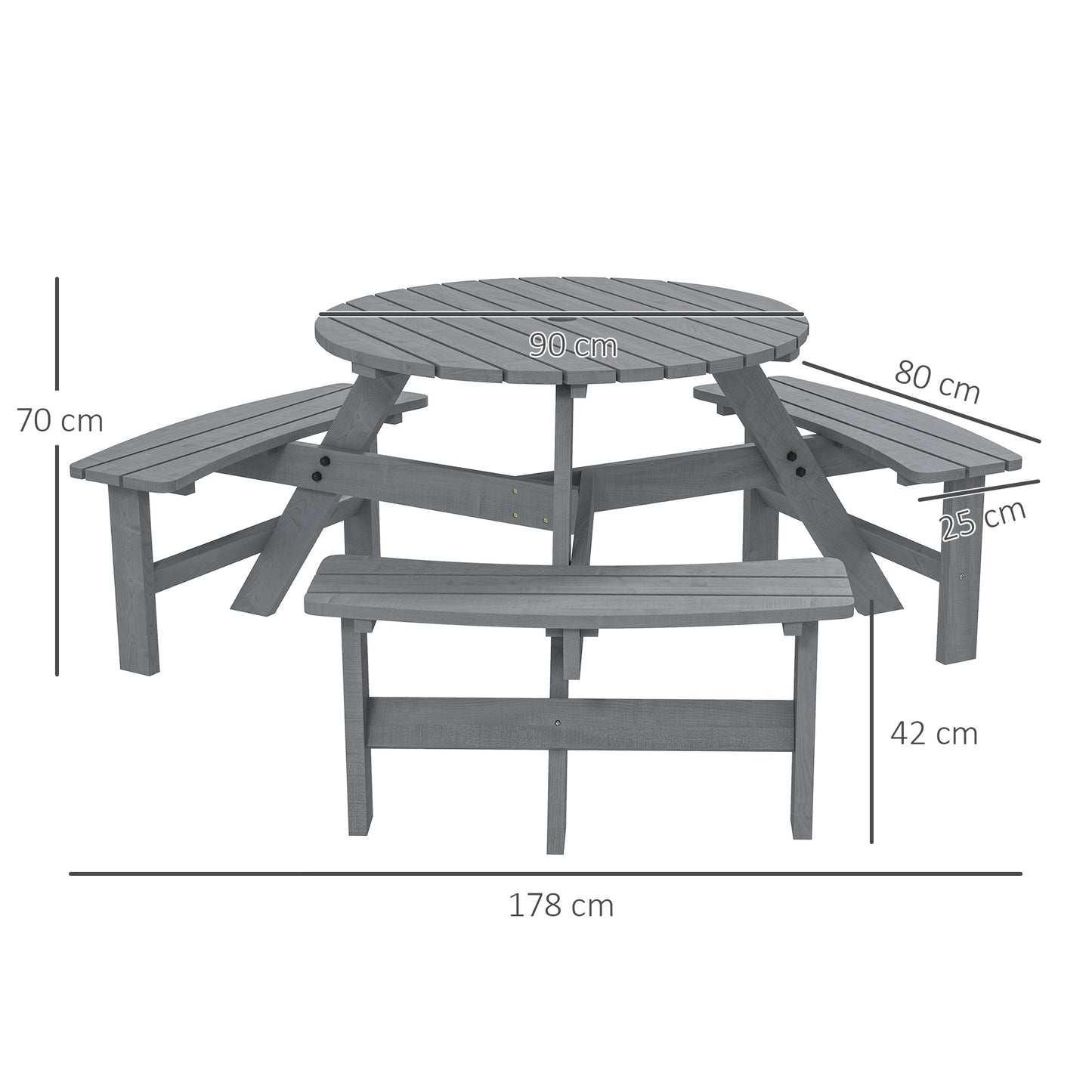 6-Person Fir Wood Table & Bench Set - Grey Outdoor Patio