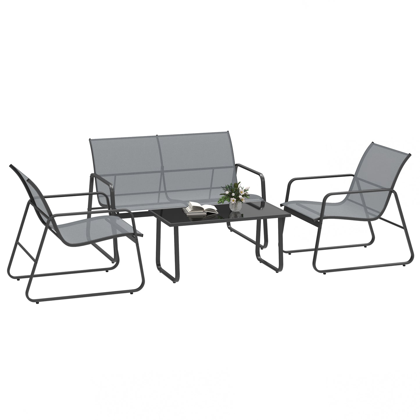 Deluxe 4-Piece Patio Garden Set: Sofa, 2 Chairs & Glass Table