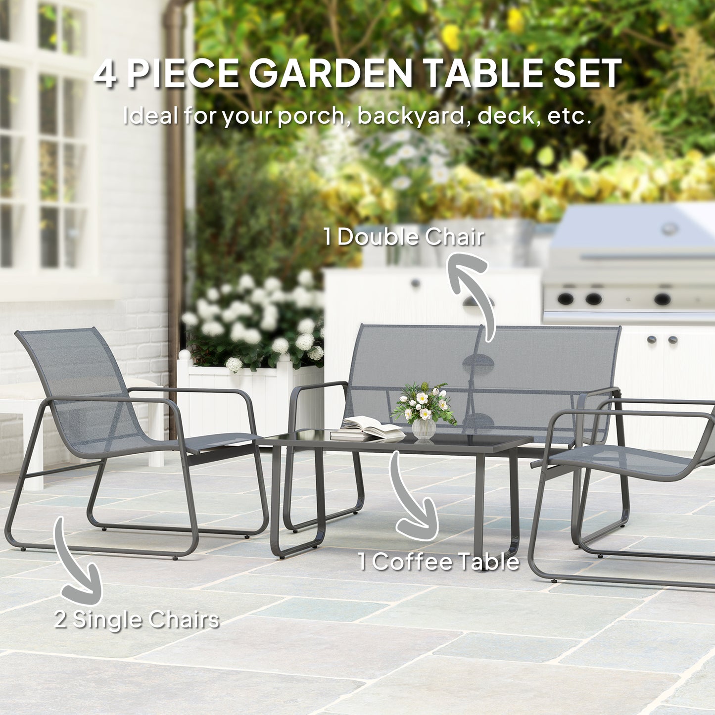 Deluxe 4-Piece Patio Garden Set: Sofa, 2 Chairs & Glass Table