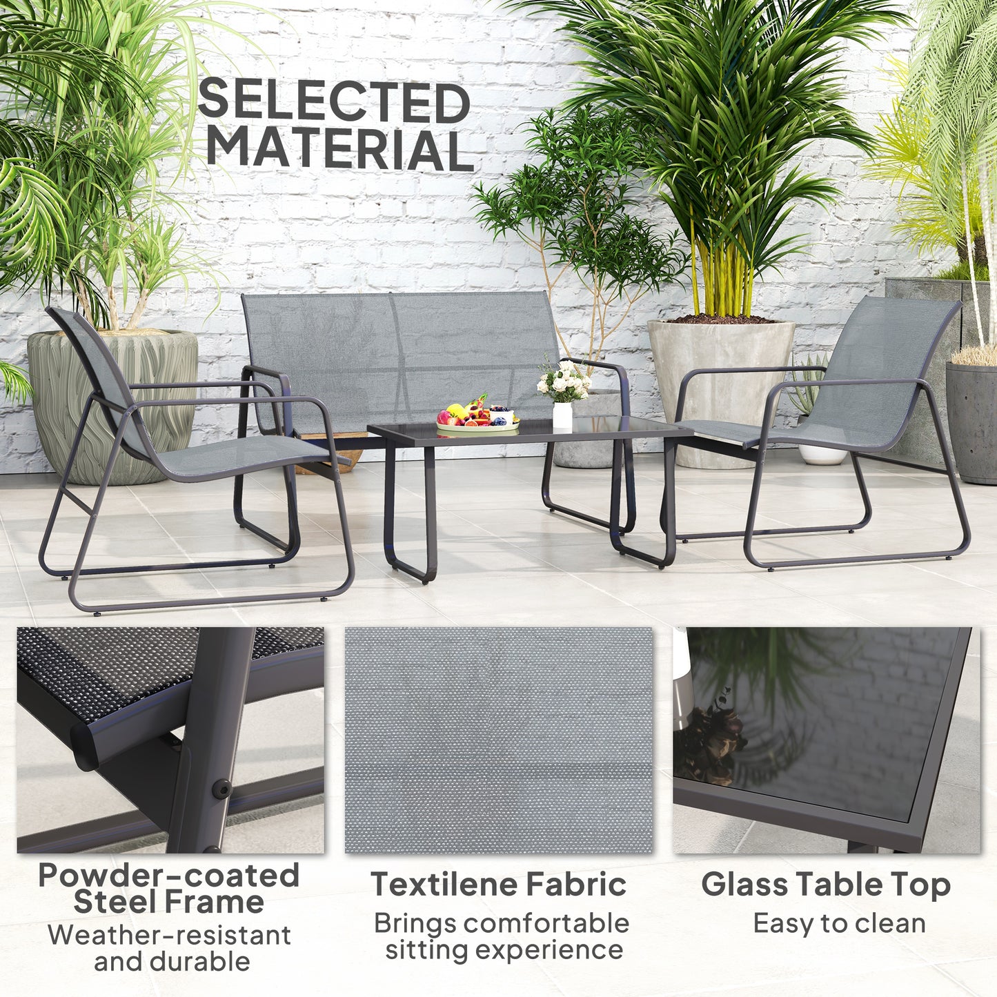 Deluxe 4-Piece Patio Garden Set: Sofa, 2 Chairs & Glass Table