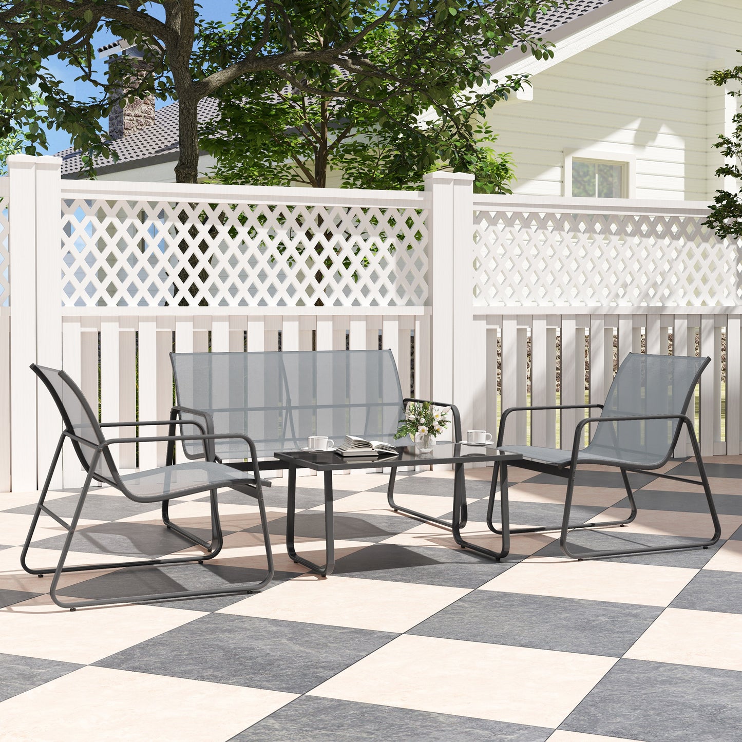 Deluxe 4-Piece Patio Garden Set: Sofa, 2 Chairs & Glass Table
