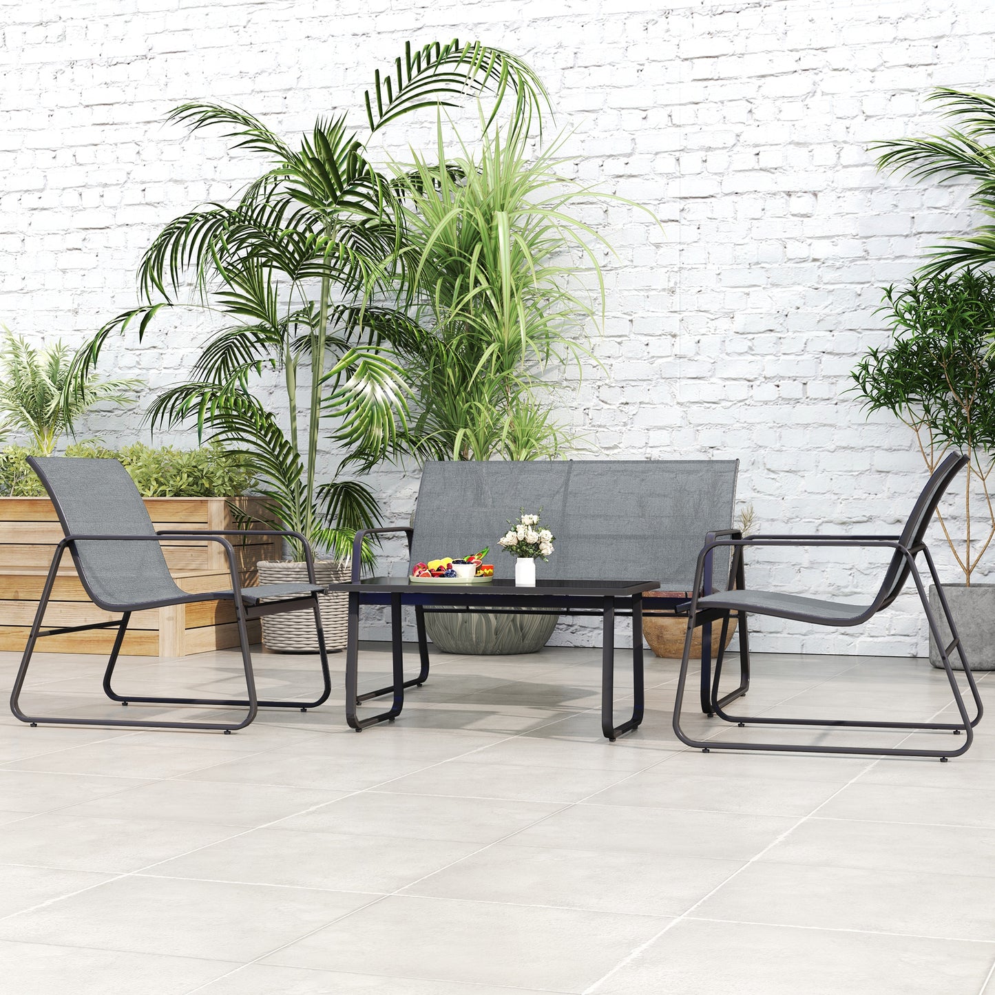 Deluxe 4-Piece Patio Garden Set: Sofa, 2 Chairs & Glass Table