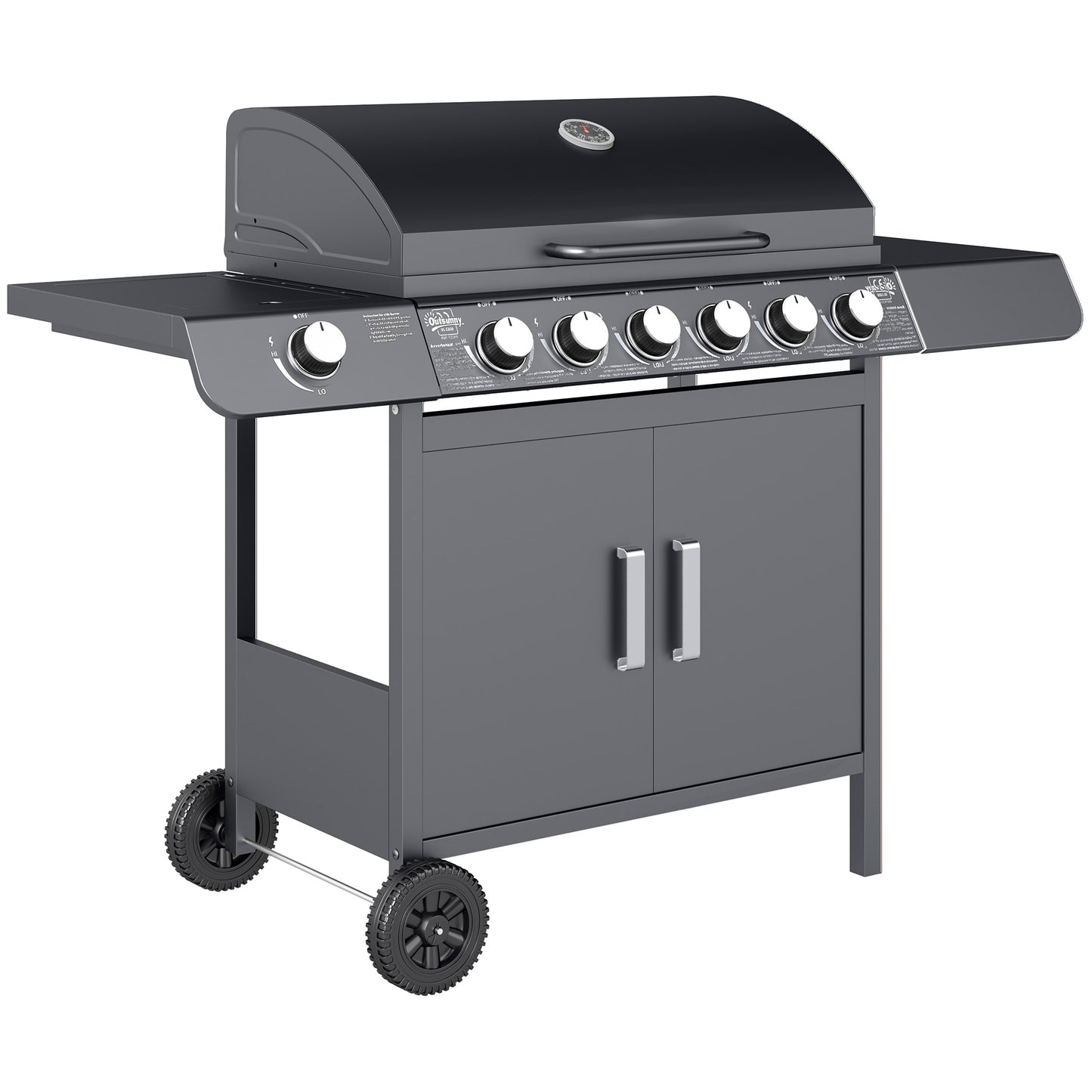 6+1 Burner Gas BBQ Grill with Wheels and Cabinet - Grey