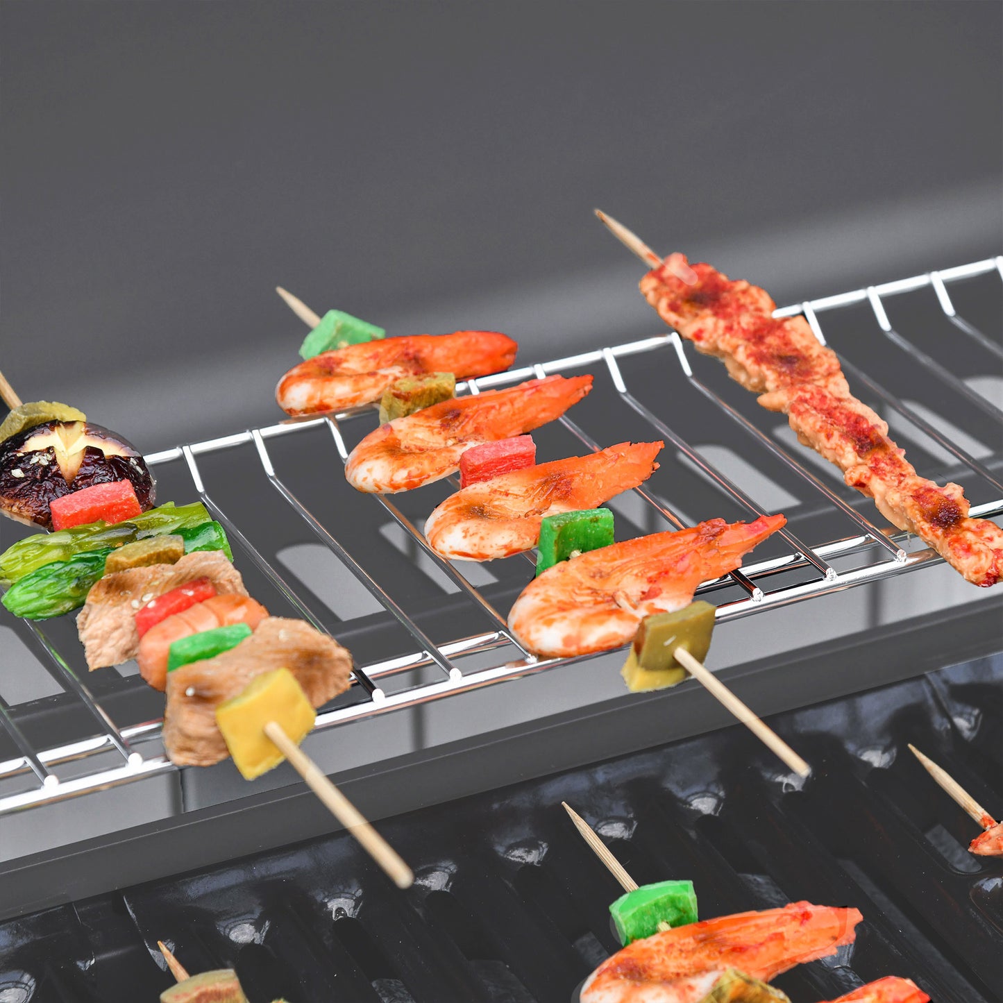 6+1 Burner Gas BBQ Grill with Wheels and Cabinet - Grey