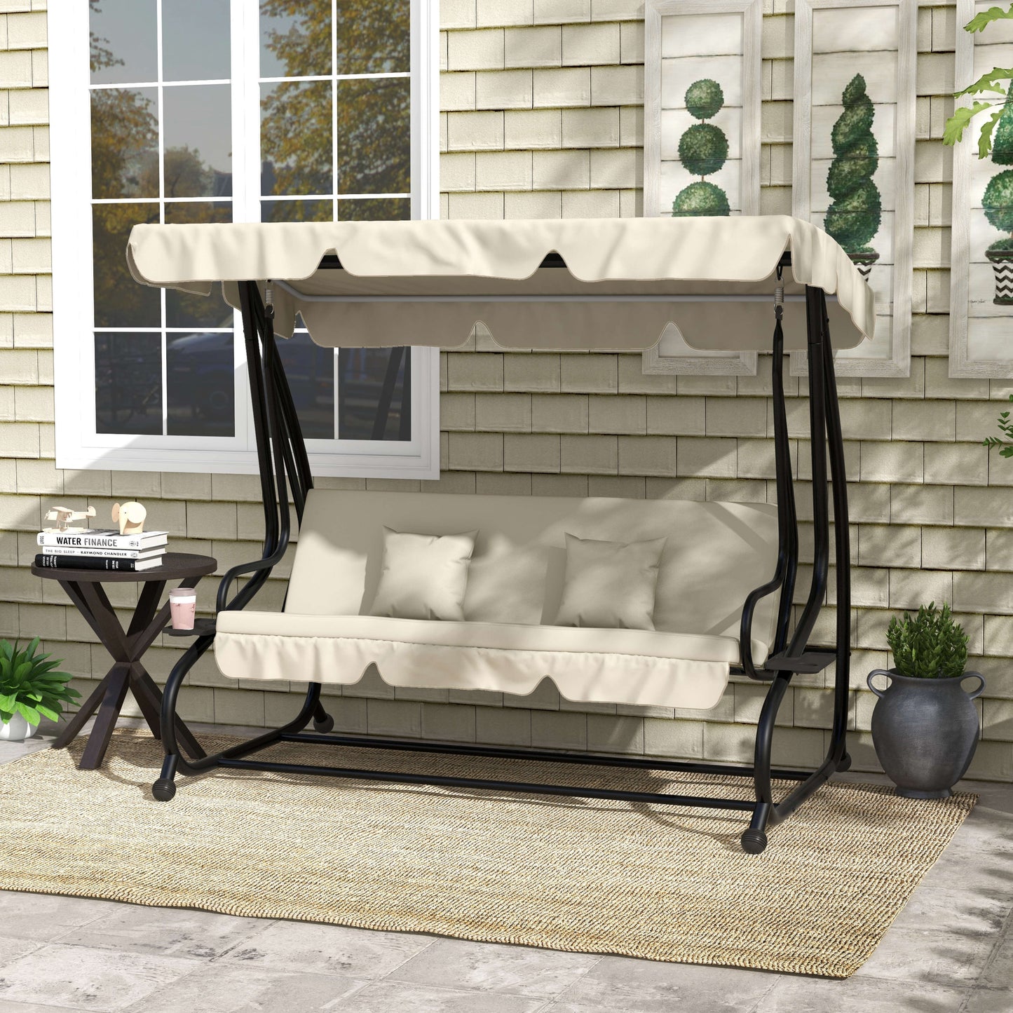 2-in-1 Garden Swing with Adjustable Canopy - Cream