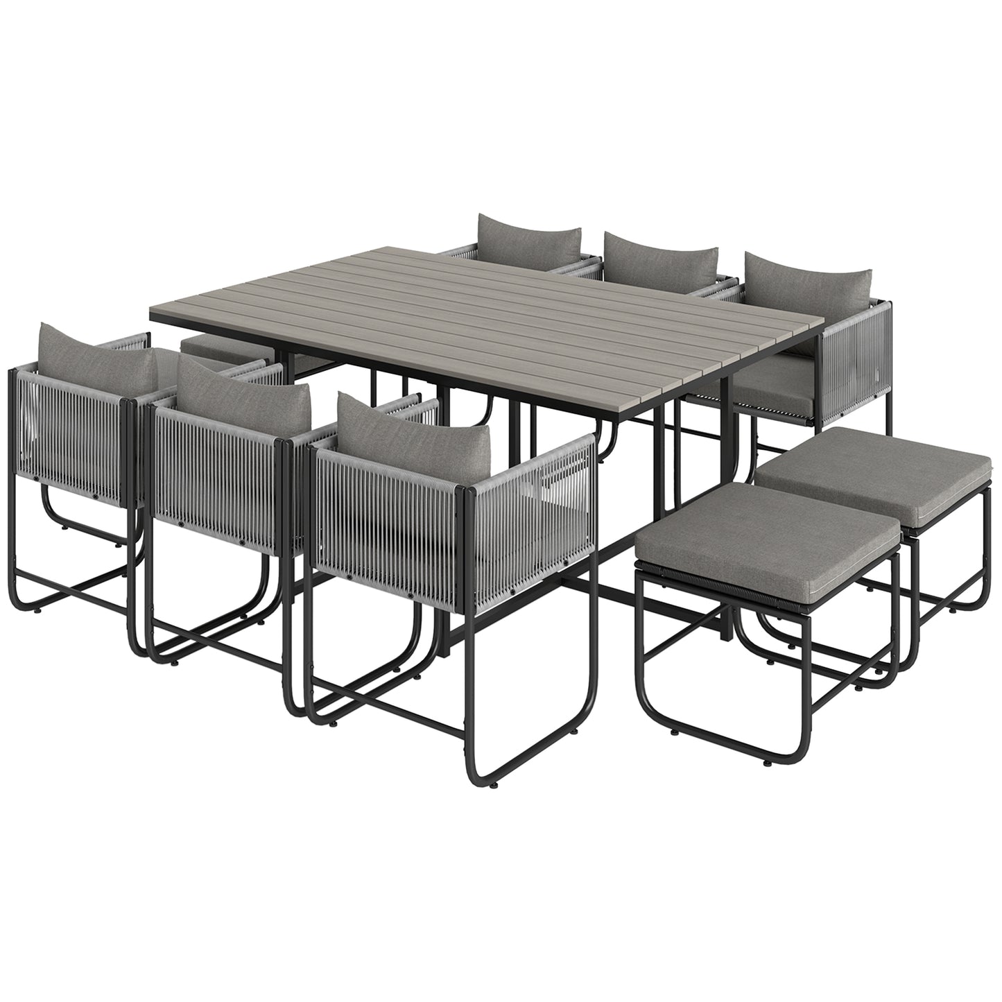 Rattan Dining Set—Space-Saving Garden Table & Cushioned Chairs