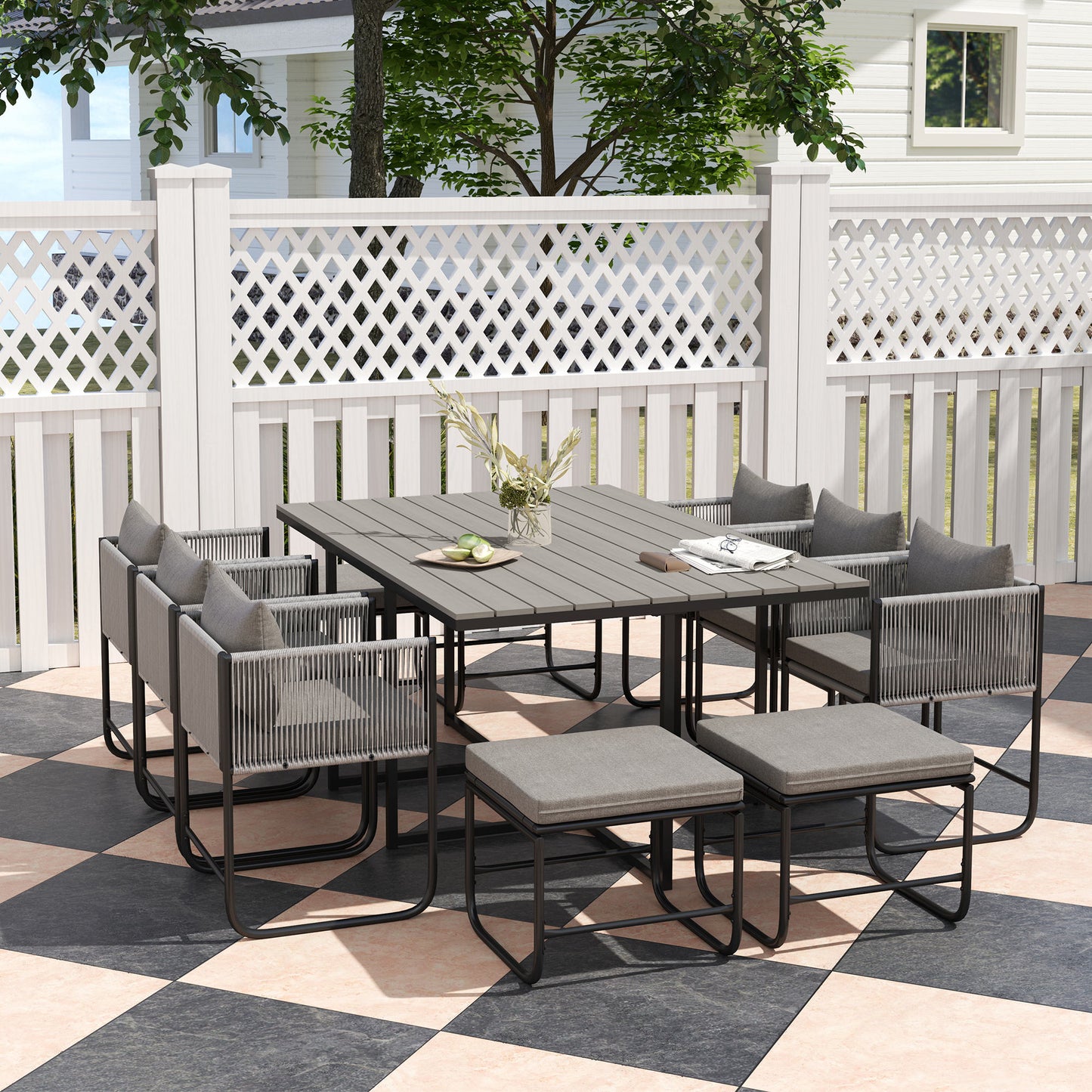 Rattan Dining Set—Space-Saving Garden Table & Cushioned Chairs