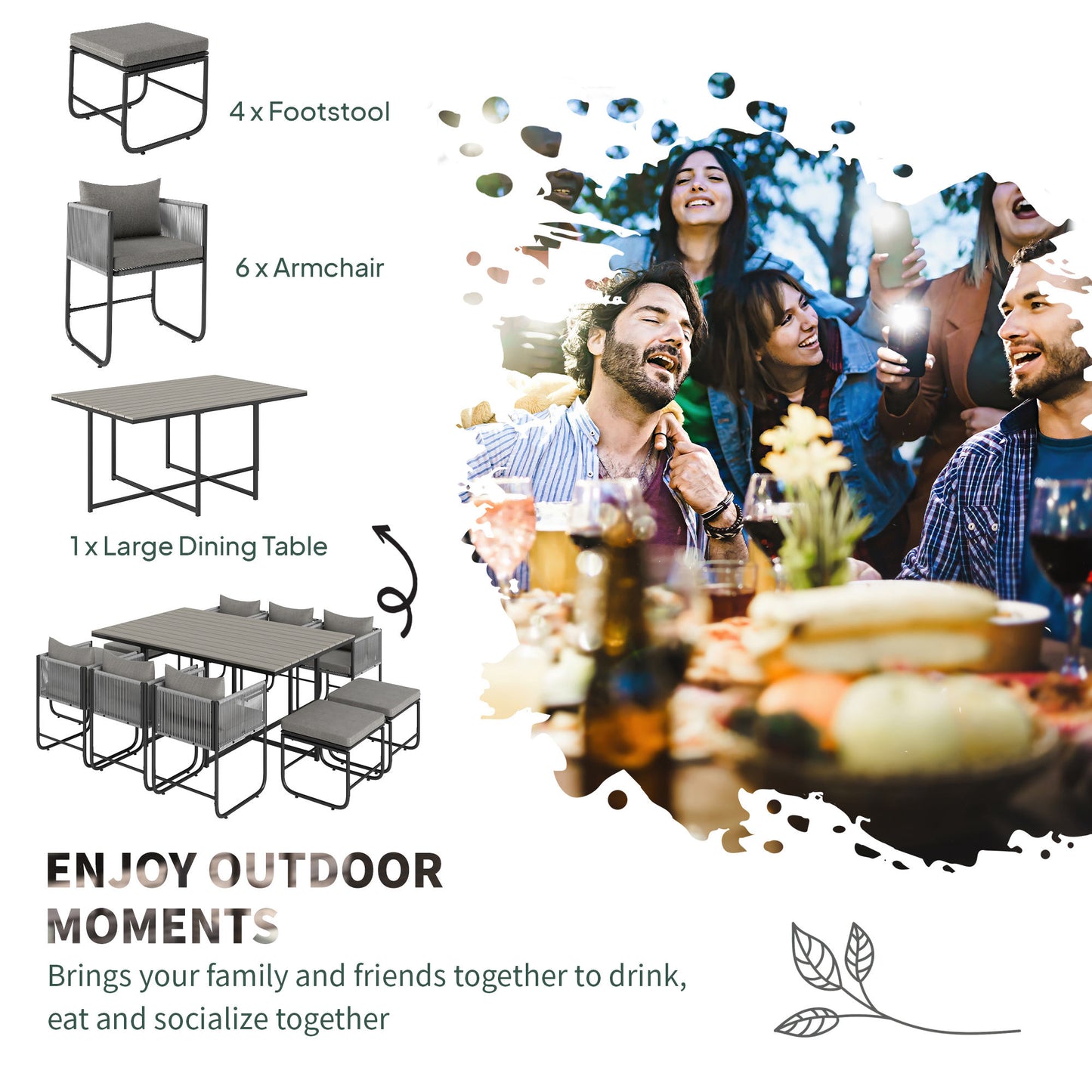 Rattan Dining Set—Space-Saving Garden Table & Cushioned Chairs