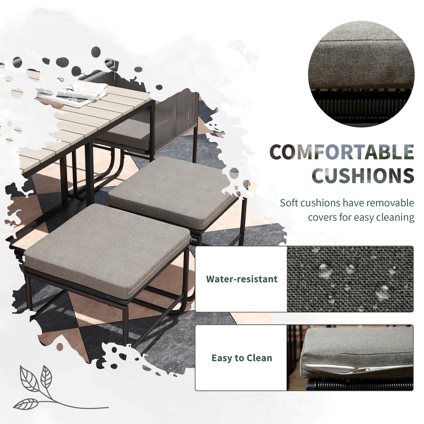 Rattan Dining Set—Space-Saving Garden Table & Cushioned Chairs