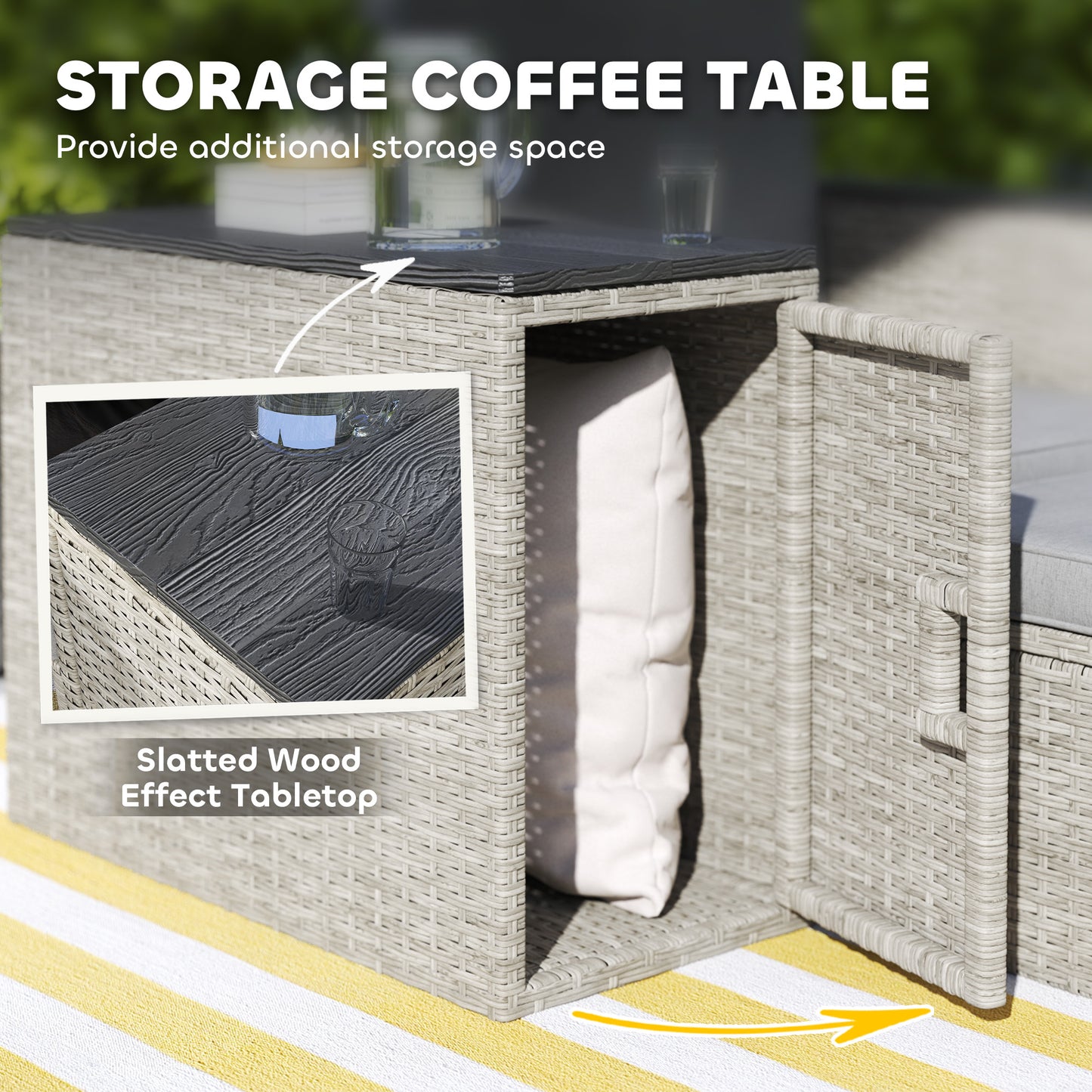 5-Piece Grey Rattan Garden Set with Storage Table & Stools
