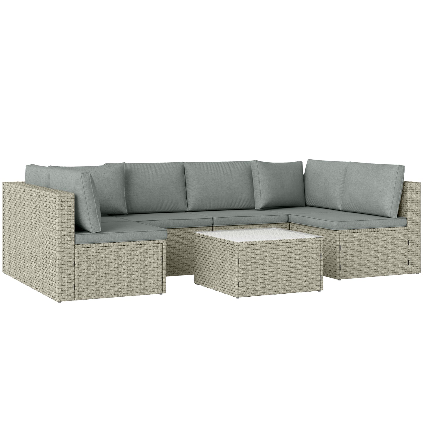 7-Piece Rattan Garden Set with Cushions - Light Brown