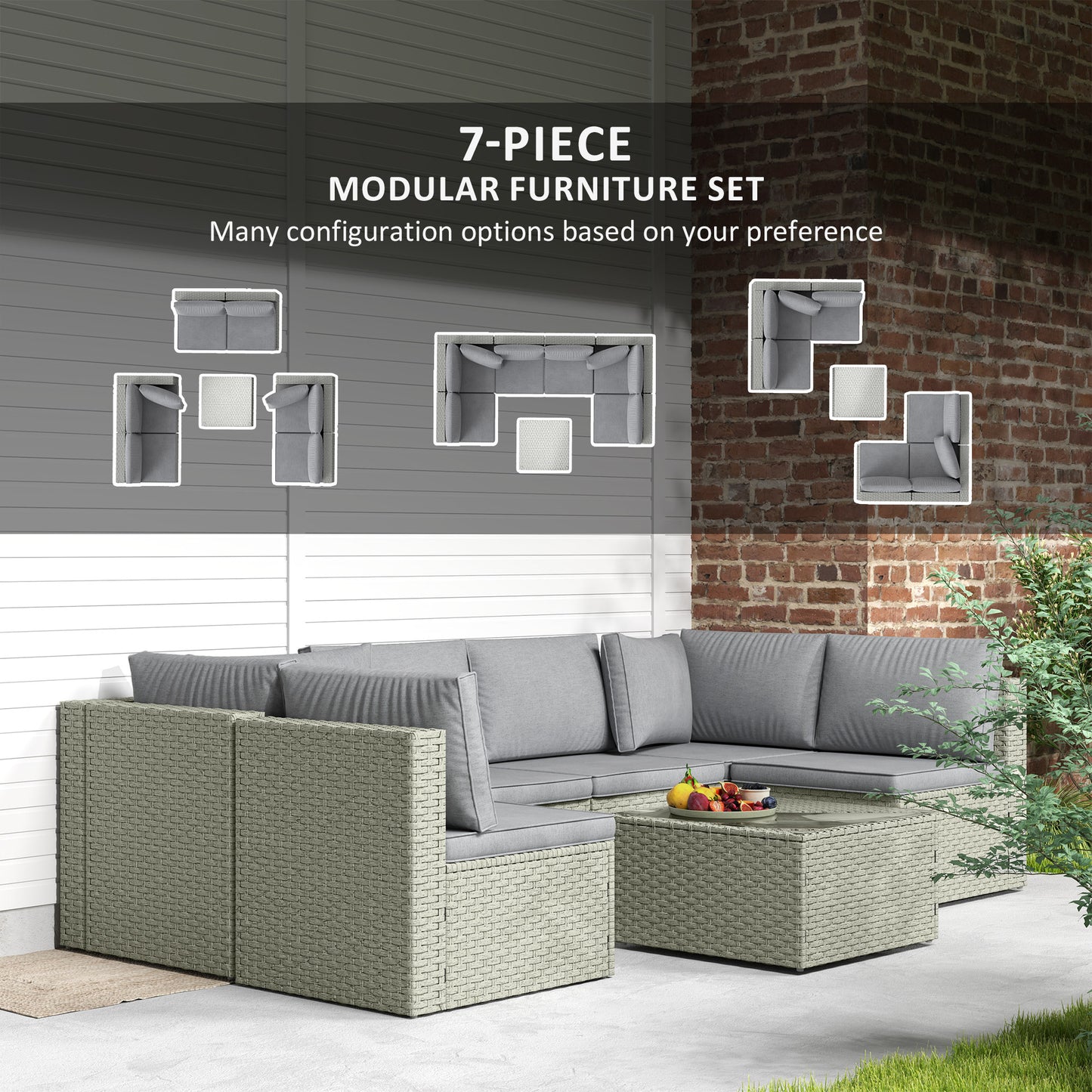 7-Piece Rattan Garden Set with Cushions - Light Brown