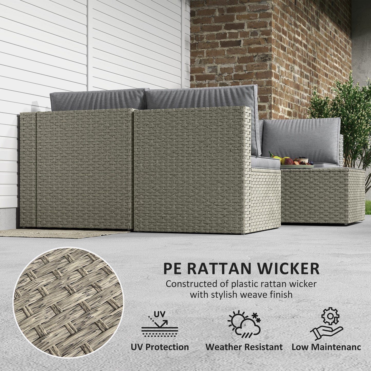 7-Piece Rattan Garden Set with Cushions - Light Brown