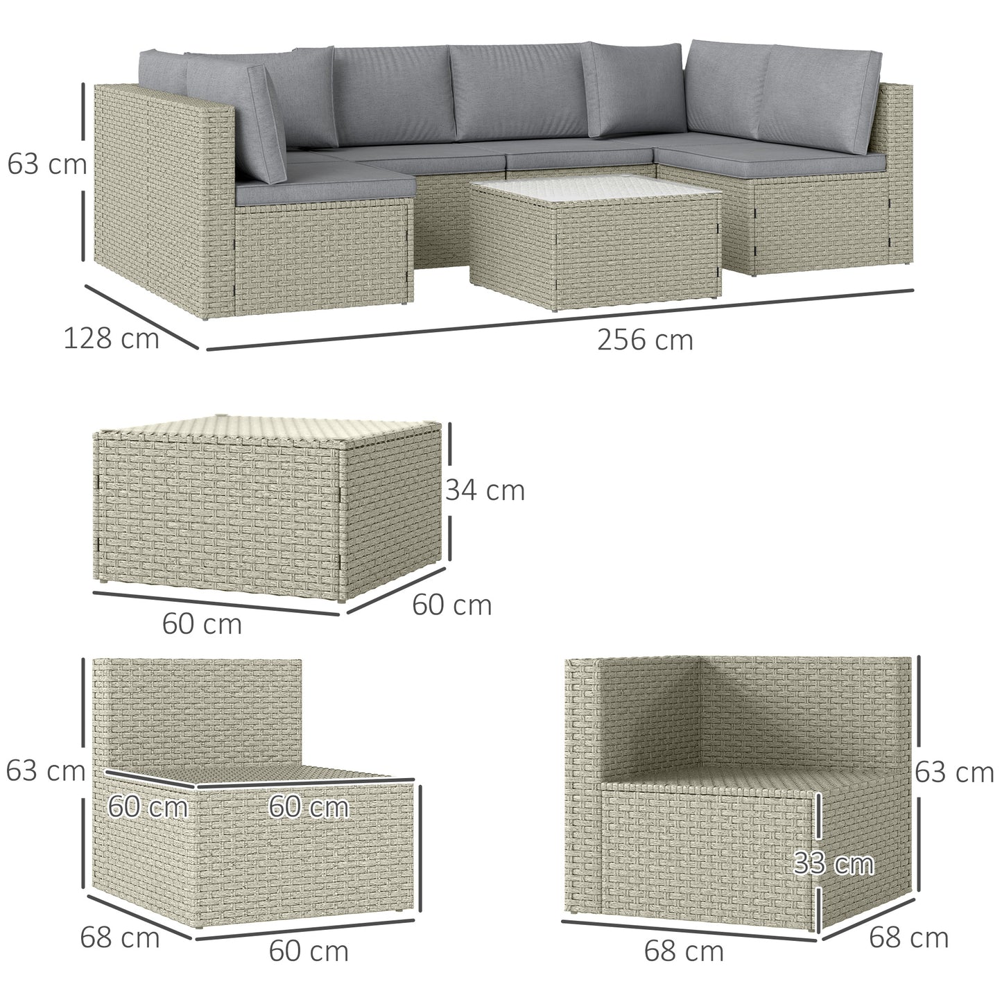 7-Piece Rattan Garden Set with Cushions - Light Brown