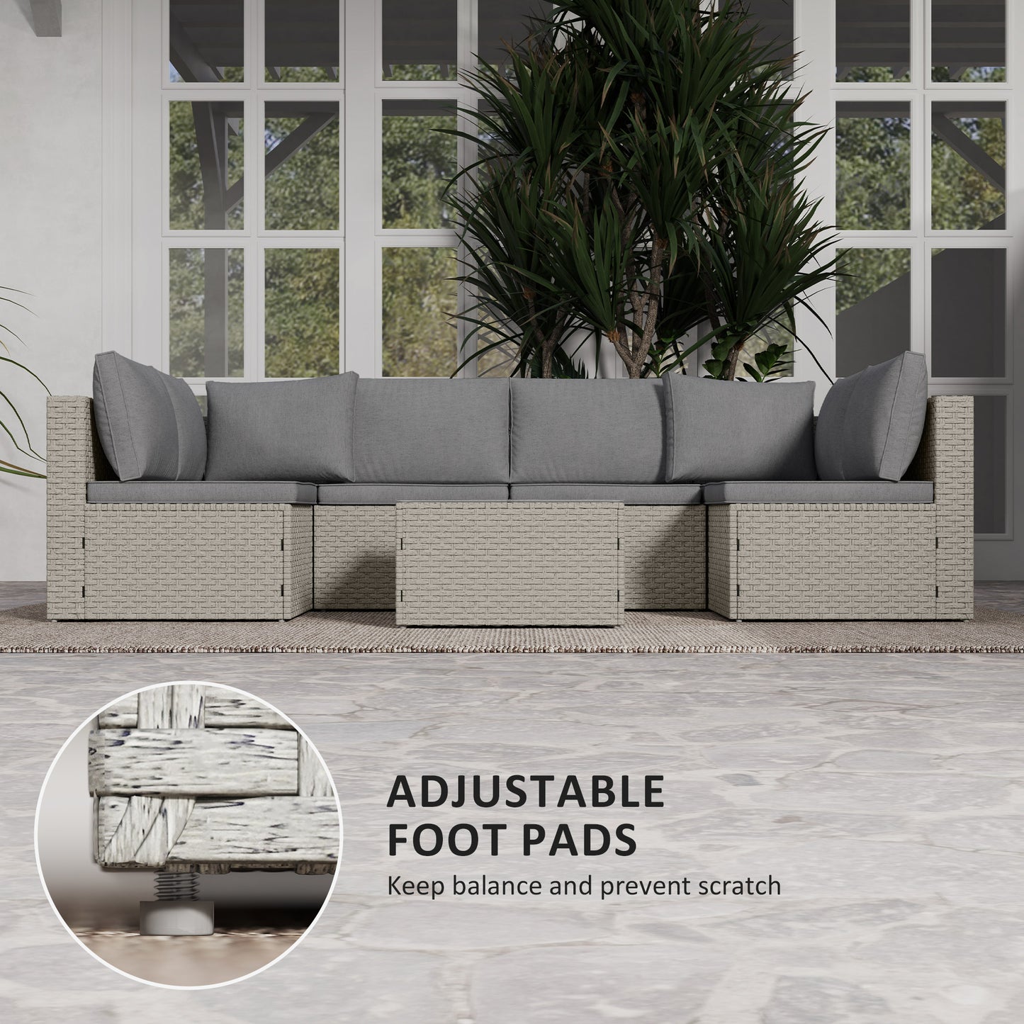 7-Piece Rattan Garden Set with Cushions - Light Brown