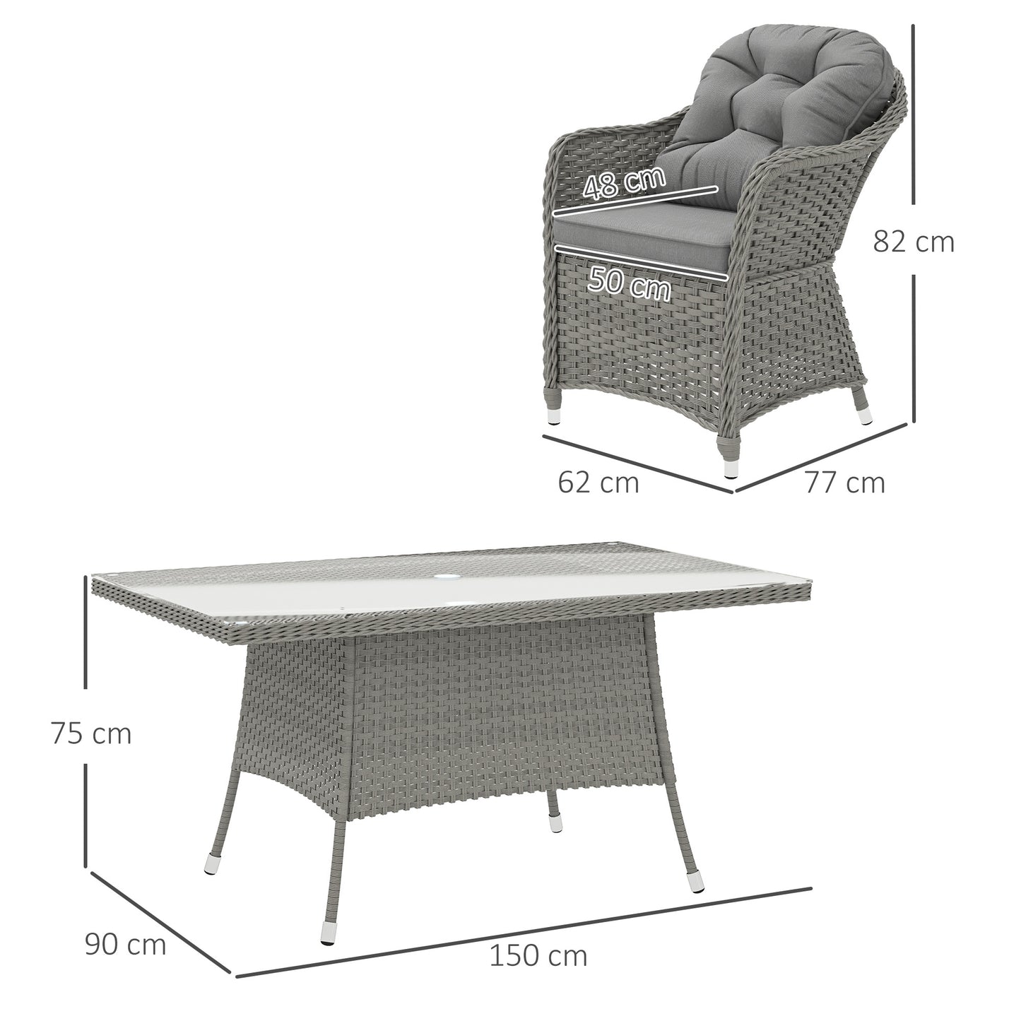 6-Seater PE Rattan Garden Dining Set with Cushions & Glass Table