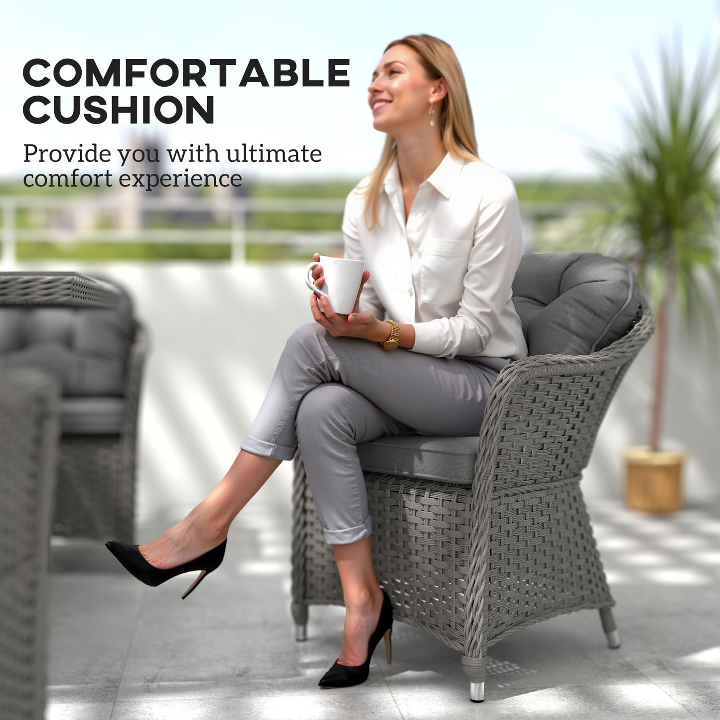 6-Seater PE Rattan Garden Dining Set with Cushions & Glass Table